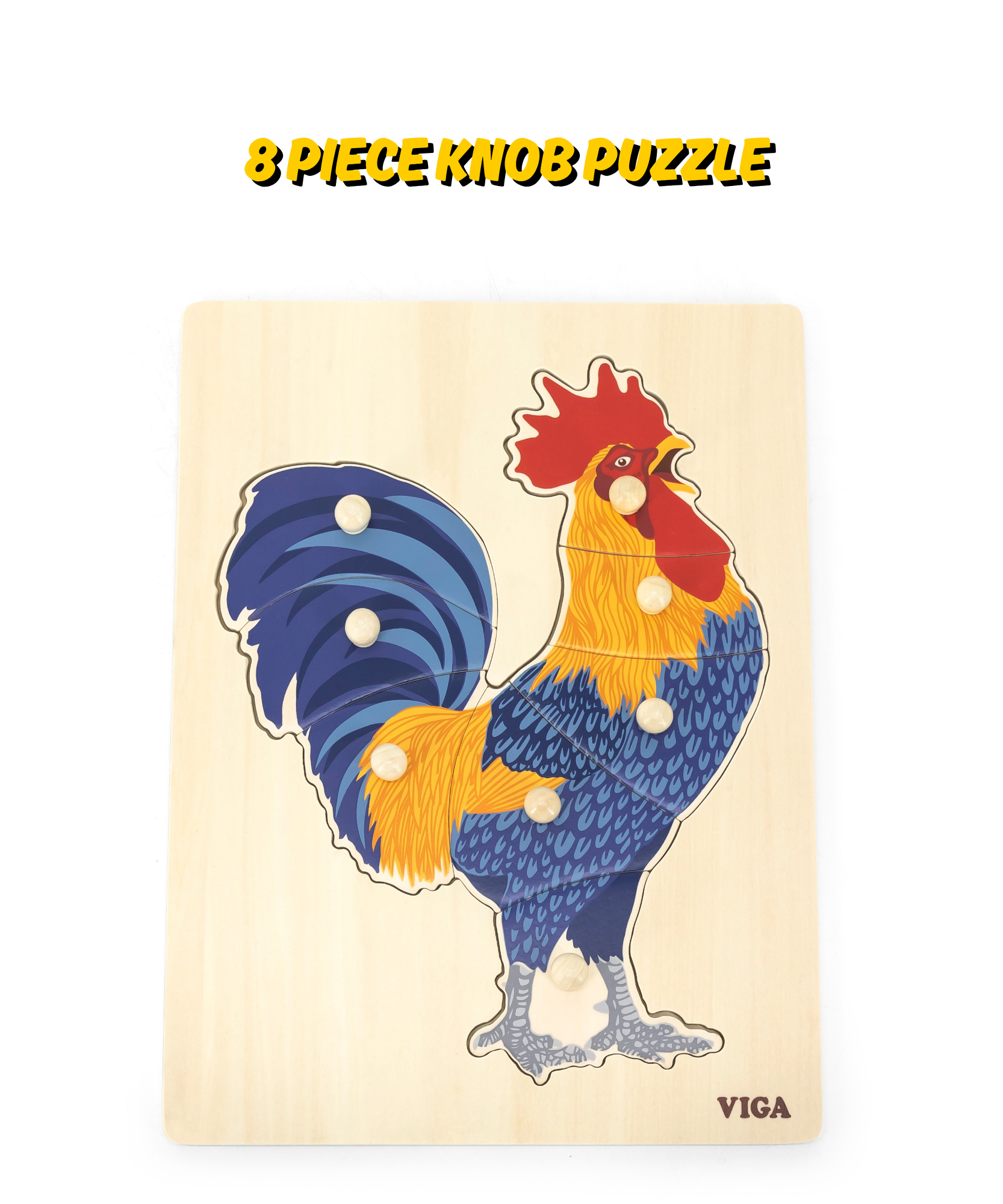 لعبة فيجا روستر، حيوانات المزرعة، أحجية بمقبض من 8 قطع، لعبة مونتيسوري الخشبية، تُنمّي المهارات الحسية والإدراكية والحركية الدقيقة، لعبة تعليمية للأطفال غير سامة وصديقة للبيئة، مناسبة للأطفال من سن 18 شهرًا فما فوق