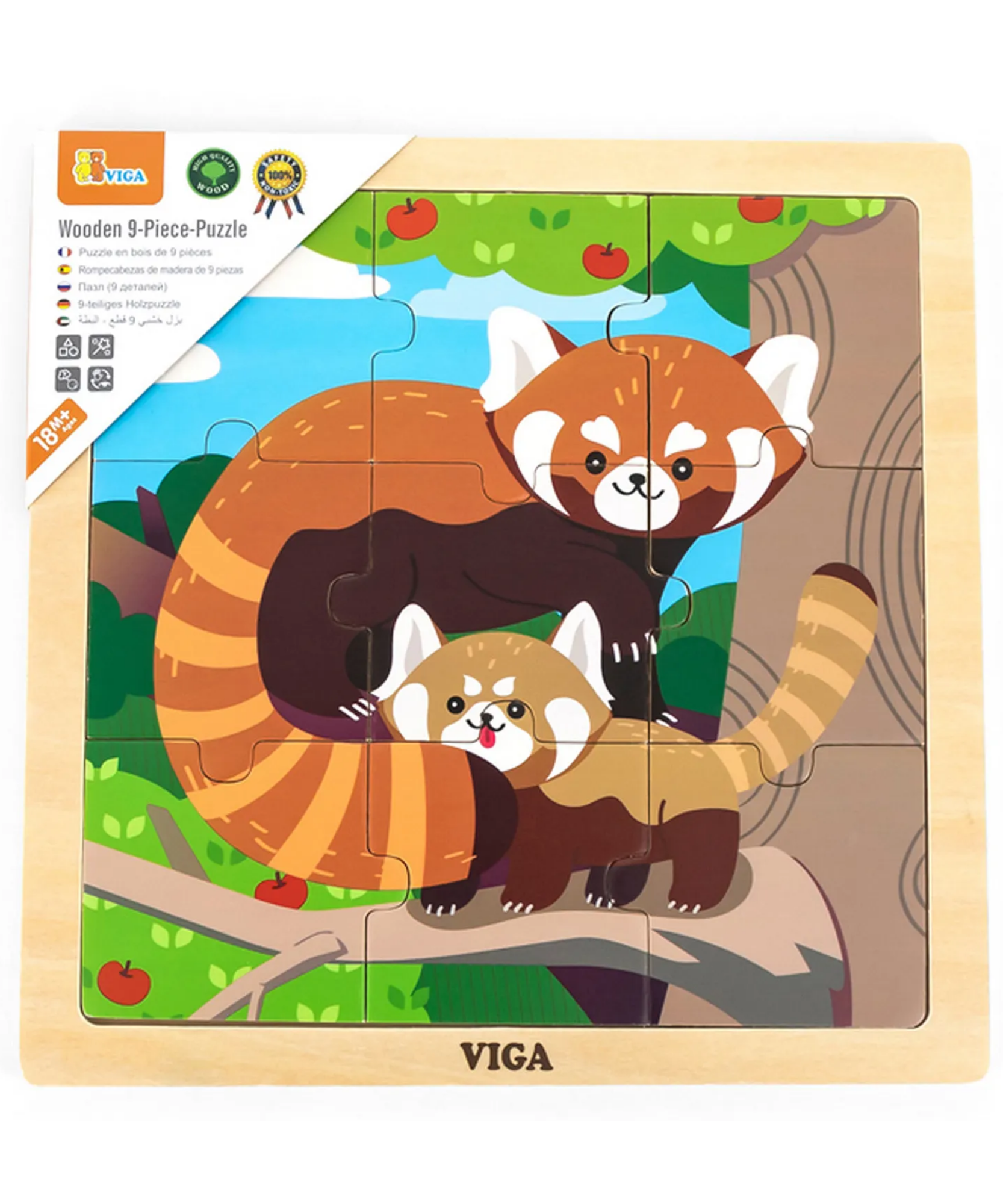 لعبة فيجا ريد باندا، أحجية الصور المقطوعة من 9 قطع، لعبة مونتيسوري الخشبية، تُنمّي المهارات الحسية والإدراكية والحركية الدقيقة، لعبة تعليمية للأطفال غير سامة وصديقة للبيئة، مناسبة للأولاد والبنات من عمر 18 شهرًا فما فوق