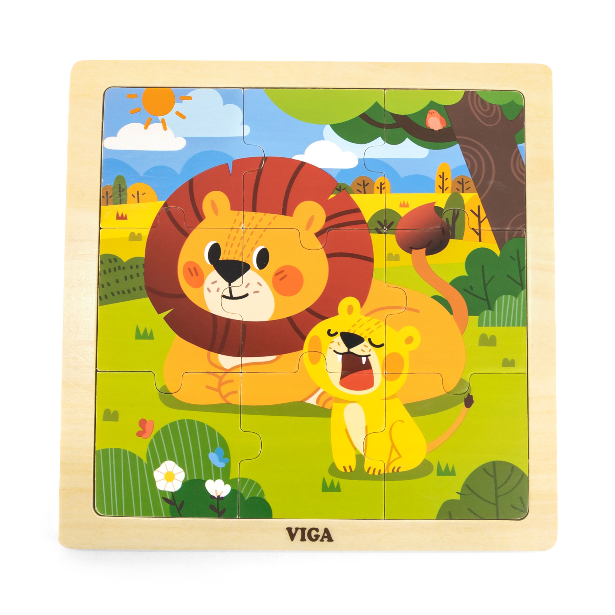 لعبة أحجية الصور المقطوعة فيجا ليون، 9 قطع، لعبة مونتيسوري الخشبية، تنمي المهارات الحسية والإدراكية والحركية الدقيقة، لعبة تعليمية للأطفال غير سامة وصديقة للبيئة، مناسبة للأولاد والبنات من سن 18 شهرًا فما فوق