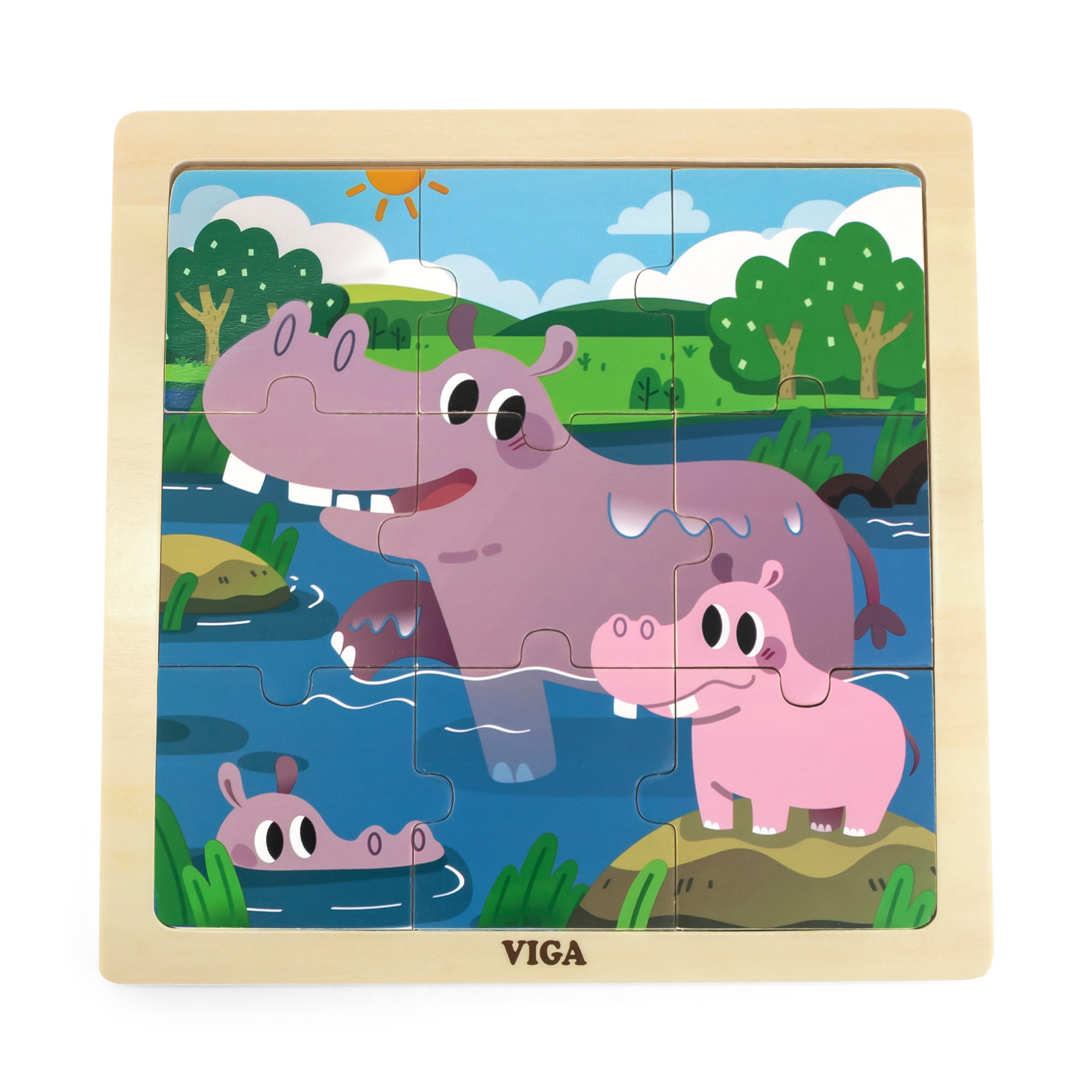 لعبة أحجية الصور المقطوعة فيجا هيبو، 9 قطع، لعبة مونتيسوري الخشبية، تنمي المهارات الحسية والإدراكية والحركية الدقيقة، لعبة تعليمية للأطفال غير سامة وصديقة للبيئة، مناسبة للأولاد والبنات من سن 18 شهرًا فما فوق