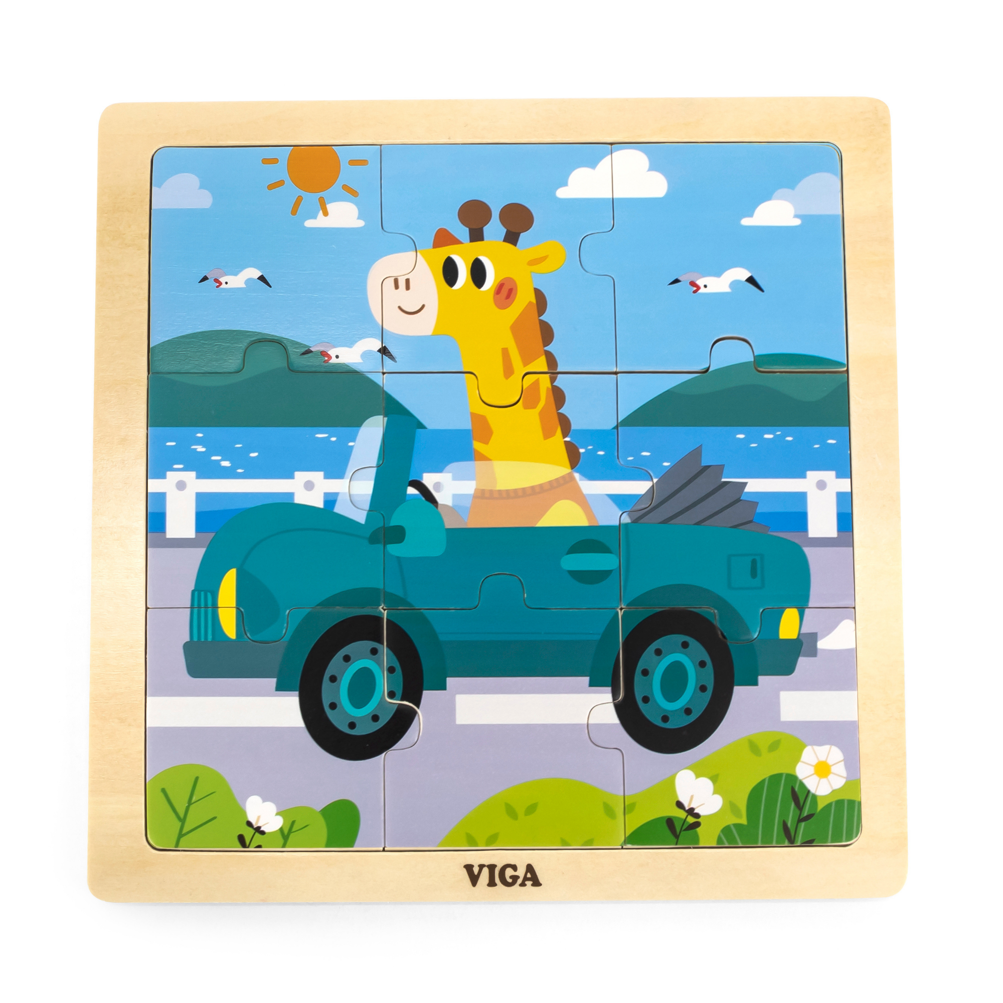 لعبة أحجية الصور المقطوعة "زرافة في سيارة" من فيجا، مكونة من 9 قطع، لعبة مونتيسوري خشبية، تُنمّي المهارات الحسية والإدراكية والحركية الدقيقة، لعبة تعليمية للأطفال غير سامة وصديقة للبيئة، مناسبة للأطفال من سن 18 شهرًا فما فوق