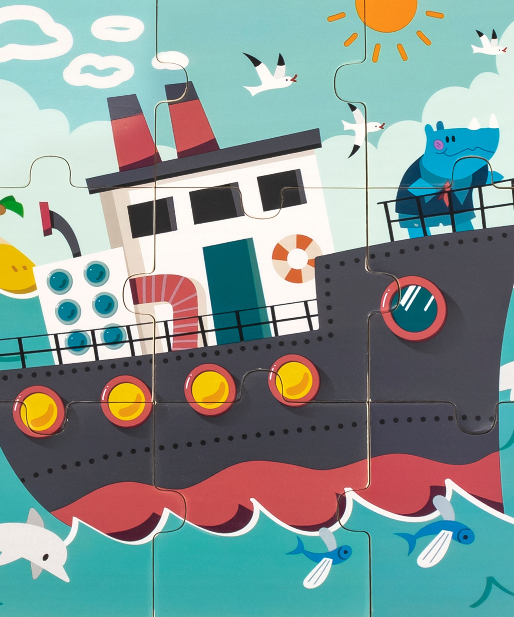 لعبة أحجية الصور المقطوعة "وحيد القرن على متن سفينة" من فيجا، مكونة من 9 قطع، لعبة خشبية من مونتيسوري، تُنمّي المهارات الحسية والإدراكية والحركية الدقيقة، لعبة تعليمية للأطفال غير سامة وصديقة للبيئة، مناسبة للأطفال من سن 18 شهرًا فما فوق