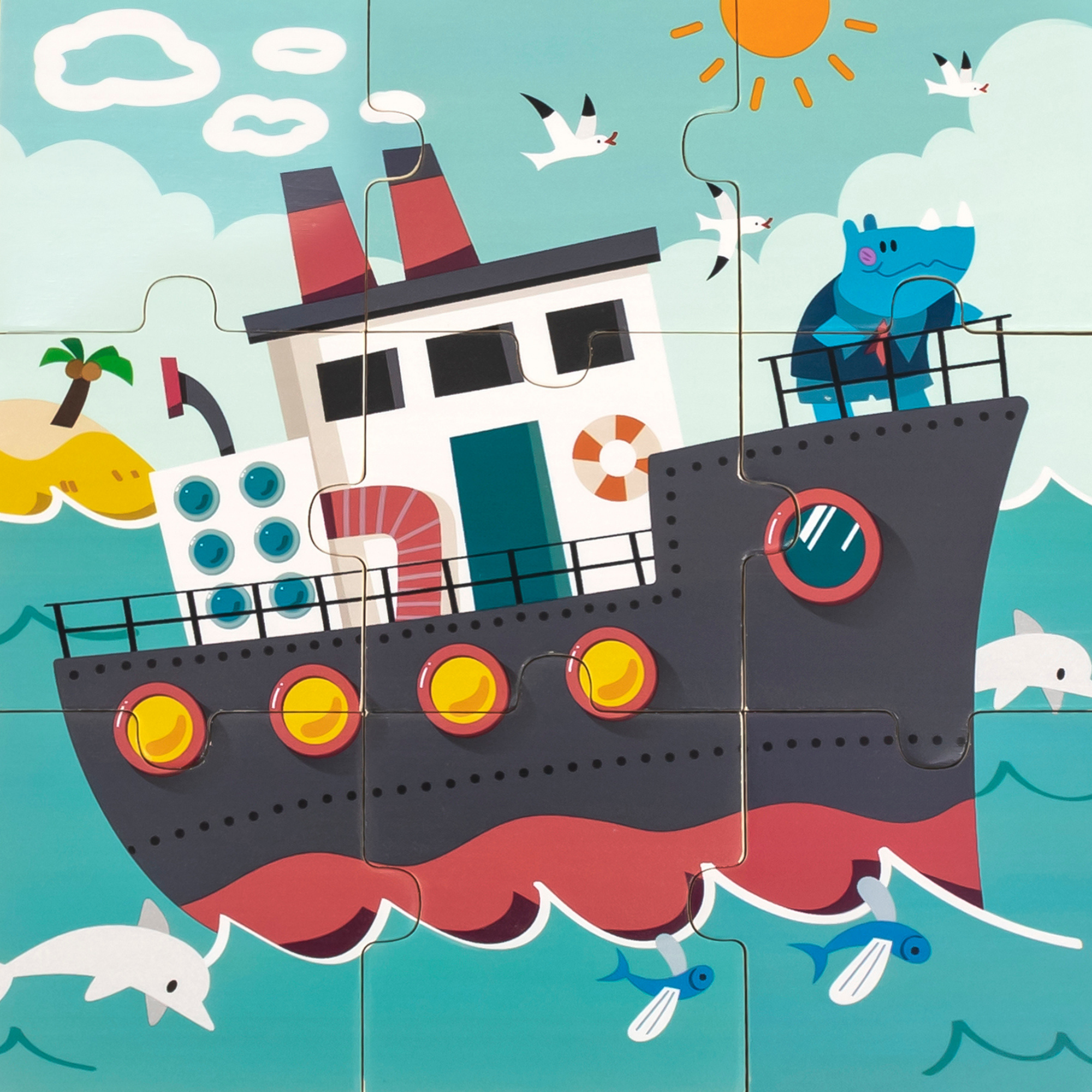 لعبة أحجية الصور المقطوعة "وحيد القرن على متن سفينة" من فيجا، مكونة من 9 قطع، لعبة خشبية من مونتيسوري، تُنمّي المهارات الحسية والإدراكية والحركية الدقيقة، لعبة تعليمية للأطفال غير سامة وصديقة للبيئة، مناسبة للأطفال من سن 18 شهرًا فما فوق