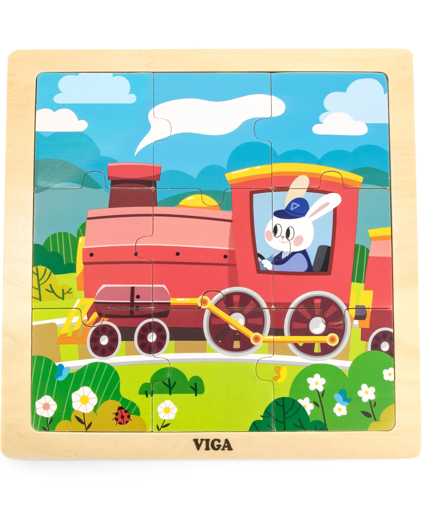 Viga Train, 9 Piece Jigsaw Puzzle, Montessori Wooden Toy, Develops Sensory, Cognitive & Fine Motor Skills, Non-Toxic & Eco-friendly Kids Educational Toy, Suitable for Boys and Girls Aged 18M+