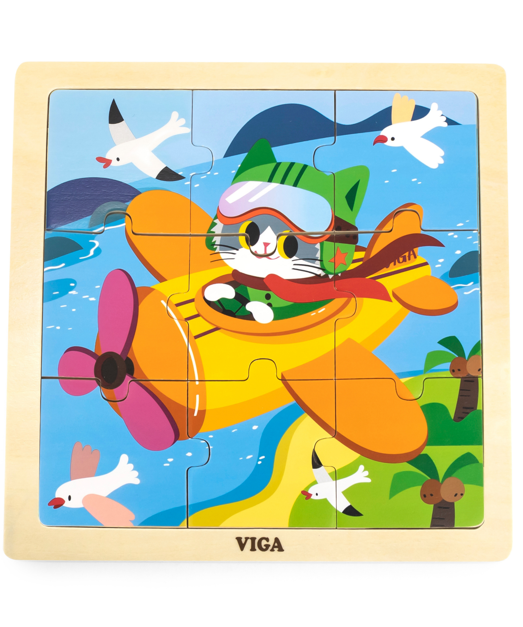 لعبة أحجية الصور المقطوعة "قطة على متن طائرة" من فيجا، مكونة من 9 قطع، لعبة مونتيسوري خشبية، تُنمّي المهارات الحسية والإدراكية والحركية الدقيقة، لعبة تعليمية للأطفال غير سامة وصديقة للبيئة، مناسبة للأطفال من سن 18 شهرًا فما فوق