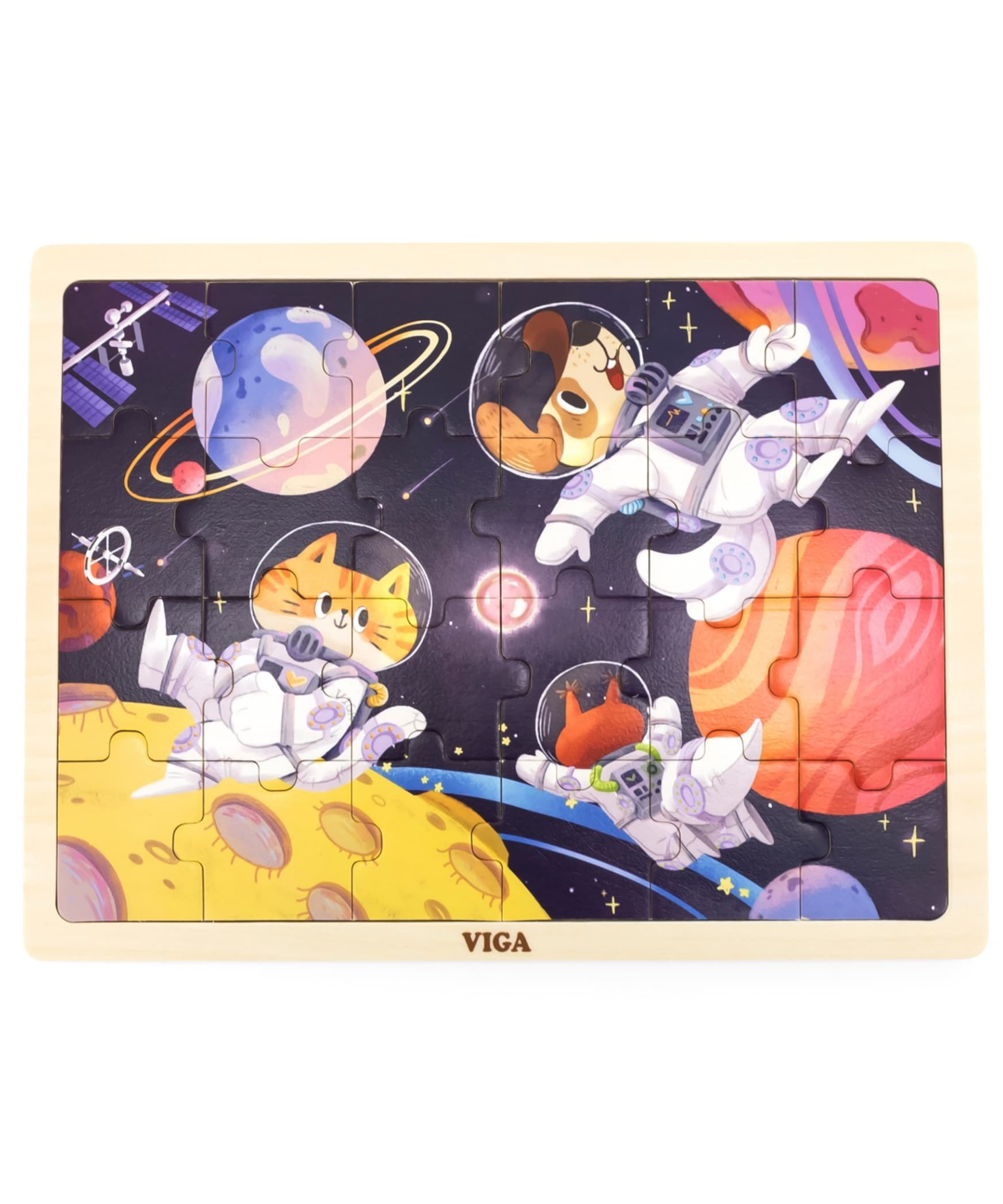 مغامرات فيجا الفضائية، أحجية الصور المقطوعة من 24 قطعة، لعبة مونتيسوري الخشبية، تُنمّي المهارات الحسية والإدراكية والحركية الدقيقة، لعبة تعليمية للأطفال غير سامة وصديقة للبيئة، مناسبة للأطفال من عمر سنتين فما فوق