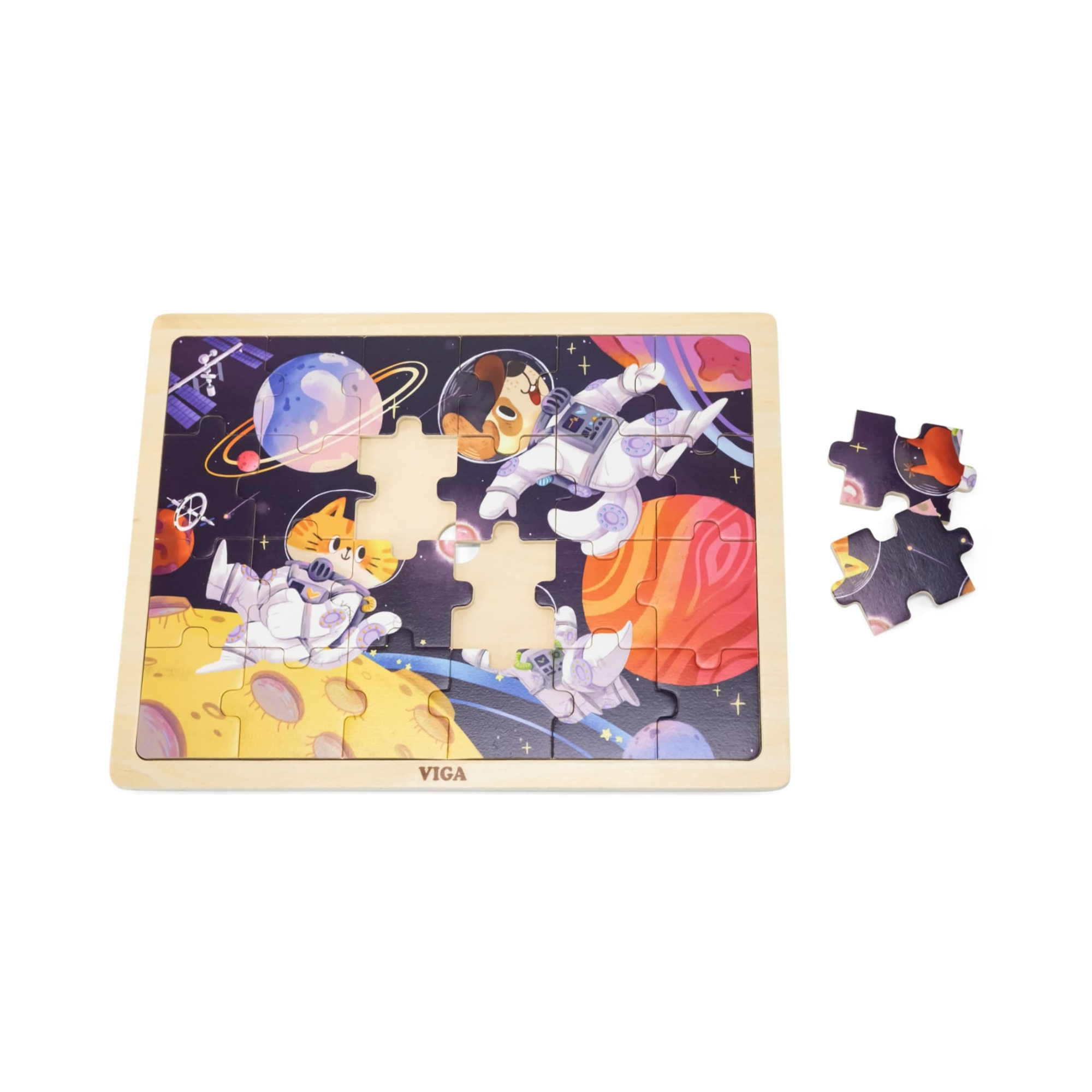 مغامرات فيجا الفضائية، أحجية الصور المقطوعة من 24 قطعة، لعبة مونتيسوري الخشبية، تُنمّي المهارات الحسية والإدراكية والحركية الدقيقة، لعبة تعليمية للأطفال غير سامة وصديقة للبيئة، مناسبة للأطفال من عمر سنتين فما فوق