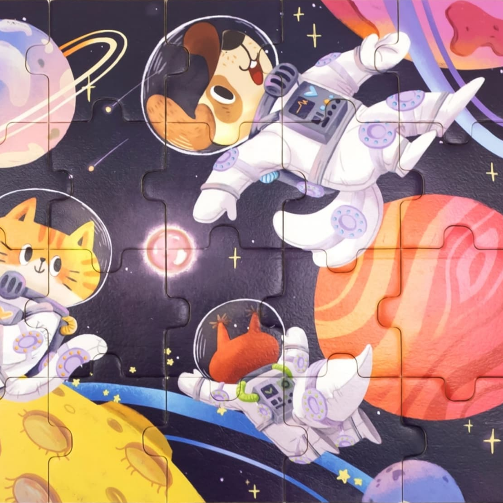 مغامرات فيجا الفضائية، أحجية الصور المقطوعة من 24 قطعة، لعبة مونتيسوري الخشبية، تُنمّي المهارات الحسية والإدراكية والحركية الدقيقة، لعبة تعليمية للأطفال غير سامة وصديقة للبيئة، مناسبة للأطفال من عمر سنتين فما فوق