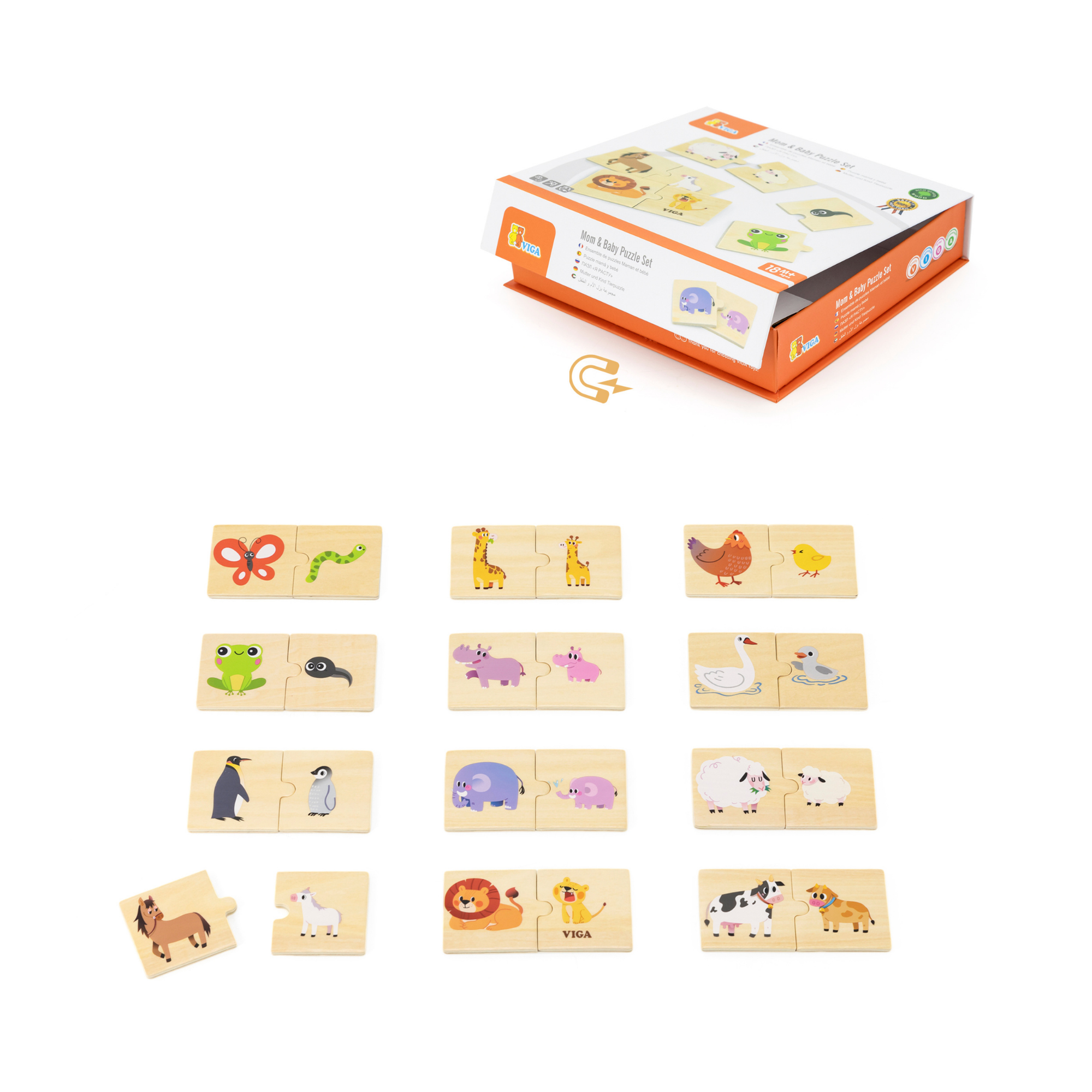 لعبة أحجية فيجا للأم والطفل، مكونة من 24 قطعة، لعبة مونتيسوري خشبية، تُنمّي المهارات الحسية والإدراكية والحركية الدقيقة، غير سامة وصديقة للبيئة، مناسبة للأطفال من سن 18 شهرًا فما فوق