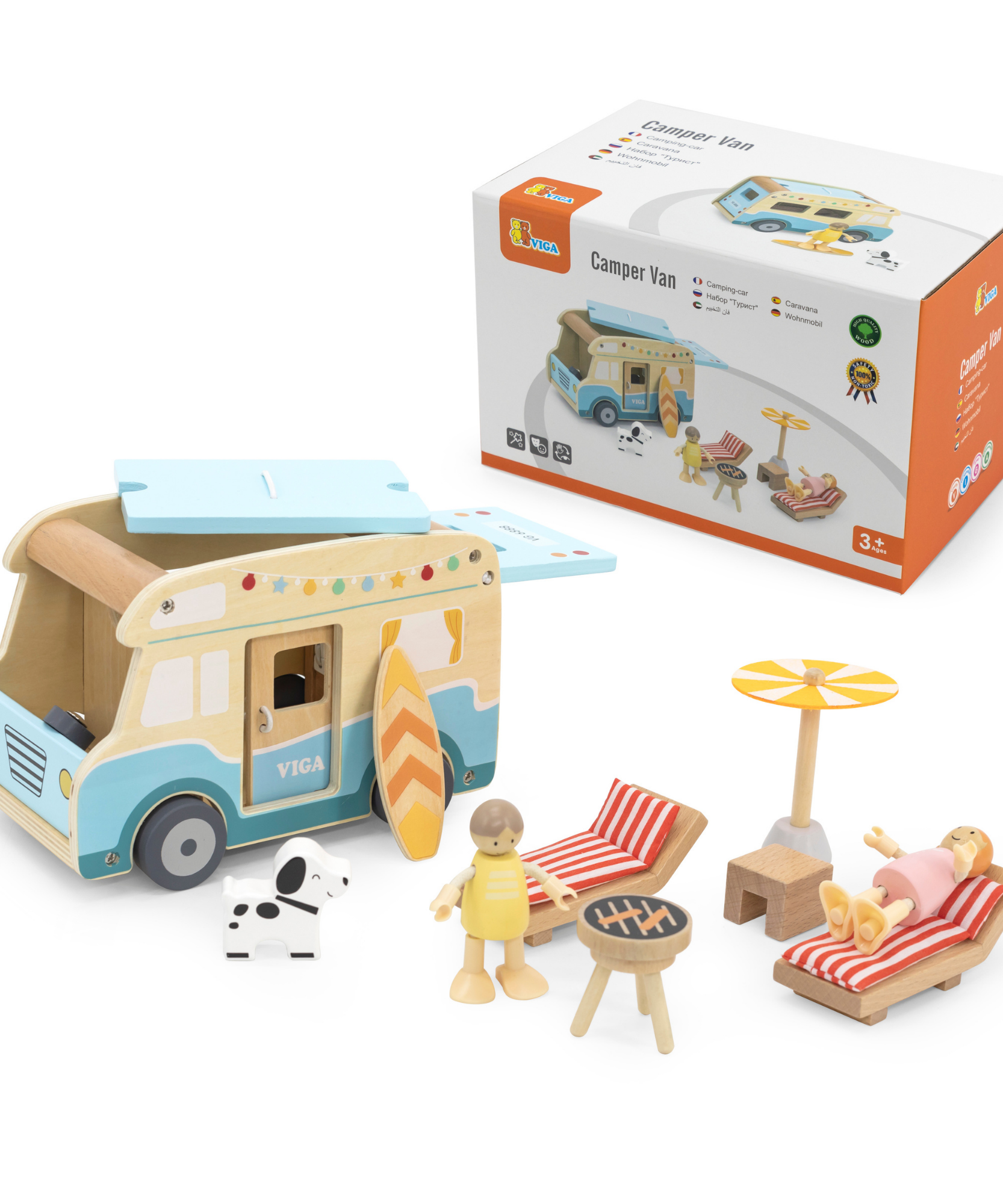 مجموعة ألعاب عربة التخييم الخشبية من فيجا، 12 قطعة مستوحاة من مونتيسوري، لعبة مركبة ذات طابع شاطئي، غير سامة وصديقة للبيئة، تشجع على اللعب الخيالي والمهارات الحركية الدقيقة، مناسبة للأولاد والبنات من سن 3 سنوات فما فوق