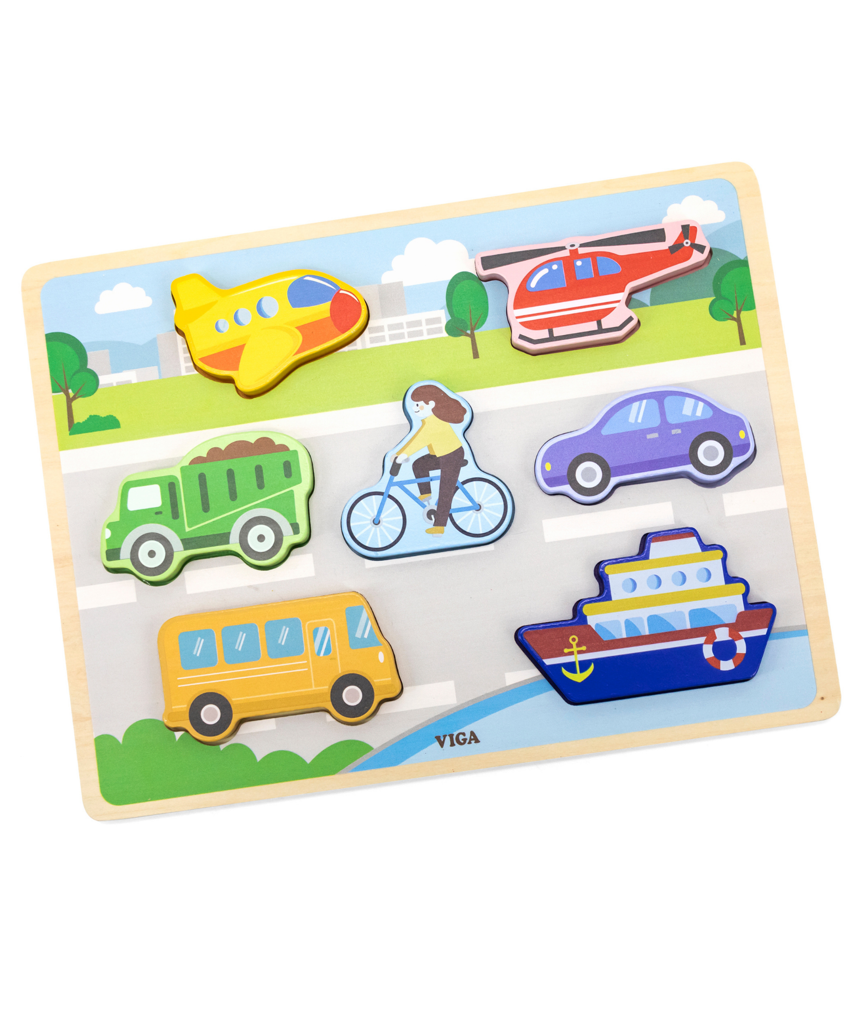 Viga Modes of Transport, 7 Piece Block Puzzle, Montessori Wooden Toy, Develops Sensory, Cognitive & Fine Motor Skills, Non-Toxic & Eco-friendly Kids Educational Toy, Suitable for Children Aged 18M+