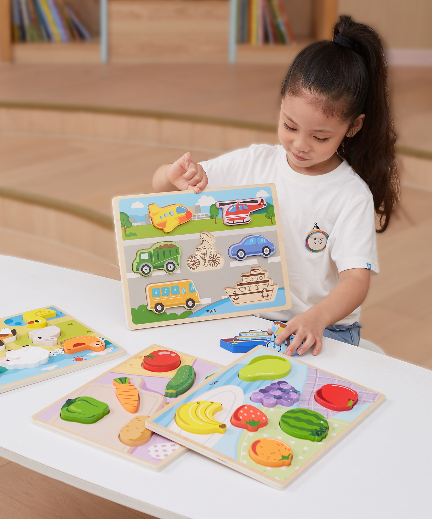 Viga Modes of Transport, 7 Piece Block Puzzle, Montessori Wooden Toy, Develops Sensory, Cognitive & Fine Motor Skills, Non-Toxic & Eco-friendly Kids Educational Toy, Suitable for Children Aged 18M+