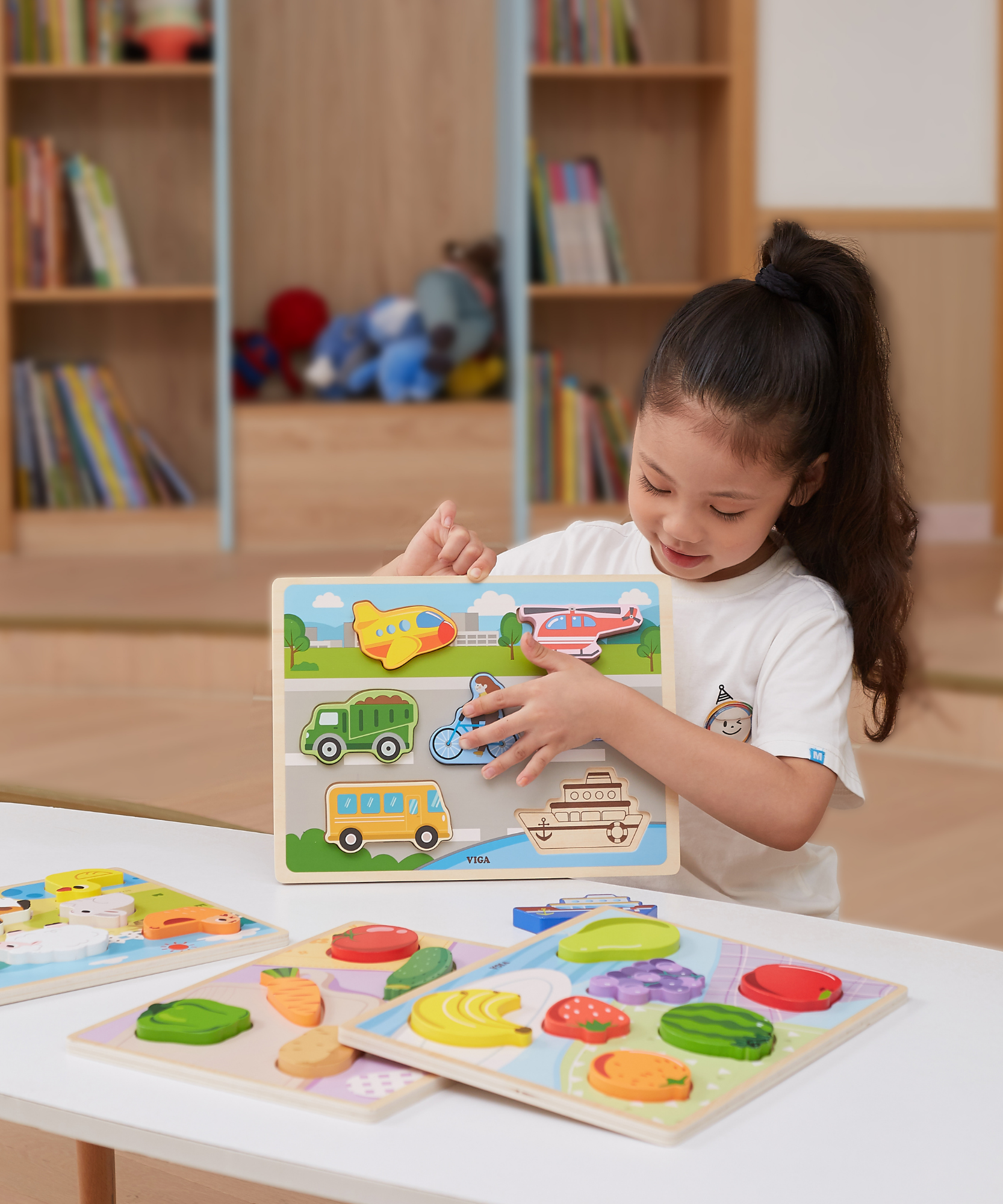 Viga Modes of Transport, 7 Piece Block Puzzle, Montessori Wooden Toy, Develops Sensory, Cognitive & Fine Motor Skills, Non-Toxic & Eco-friendly Kids Educational Toy, Suitable for Children Aged 18M+