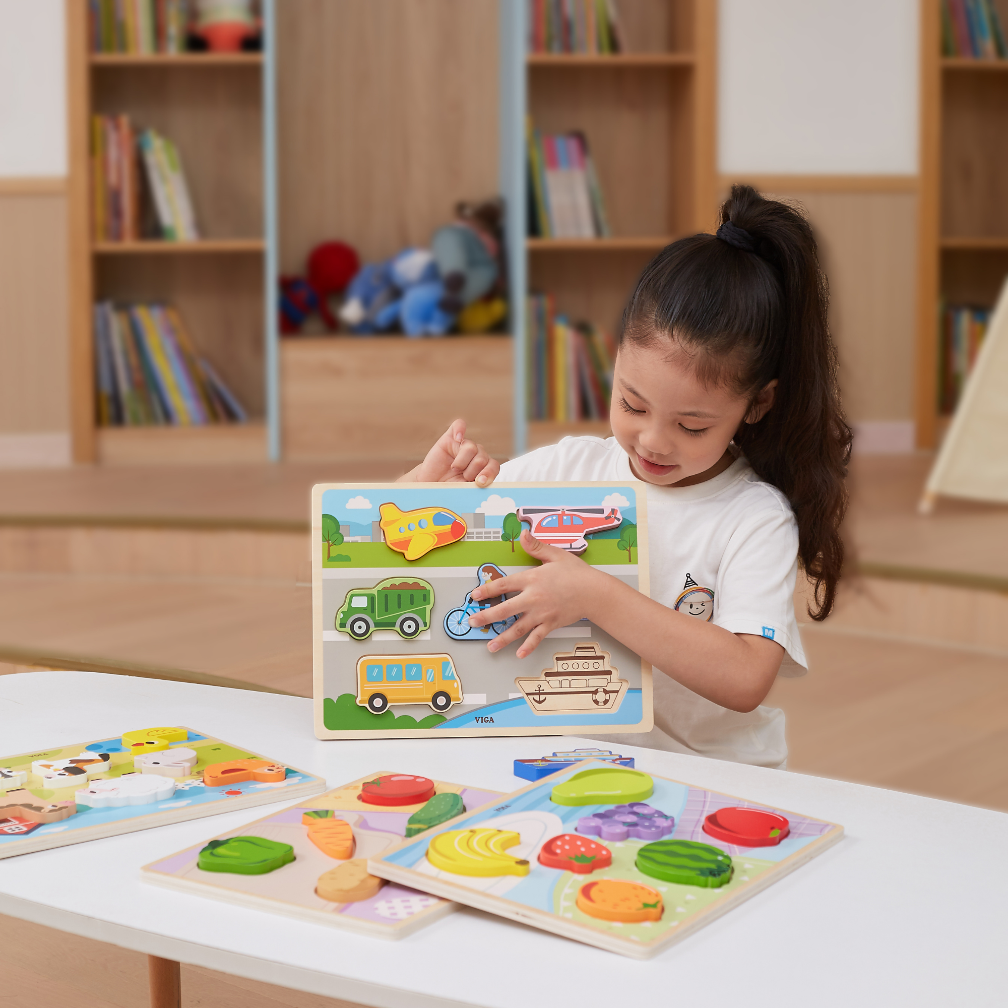 Viga Modes of Transport, 7 Piece Block Puzzle, Montessori Wooden Toy, Develops Sensory, Cognitive & Fine Motor Skills, Non-Toxic & Eco-friendly Kids Educational Toy, Suitable for Children Aged 18M+