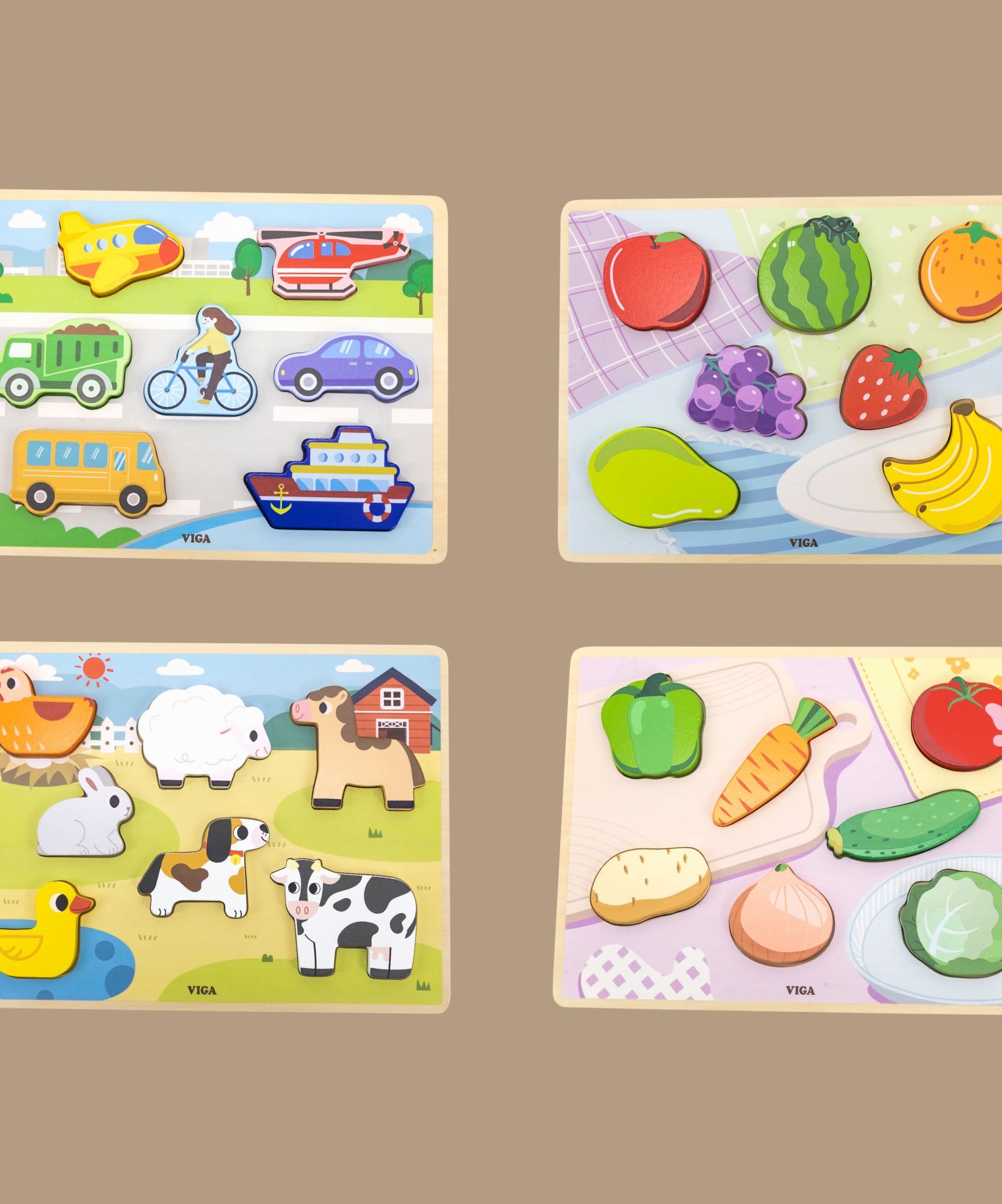 Viga Modes of Transport, 7 Piece Block Puzzle, Montessori Wooden Toy, Develops Sensory, Cognitive & Fine Motor Skills, Non-Toxic & Eco-friendly Kids Educational Toy, Suitable for Children Aged 18M+