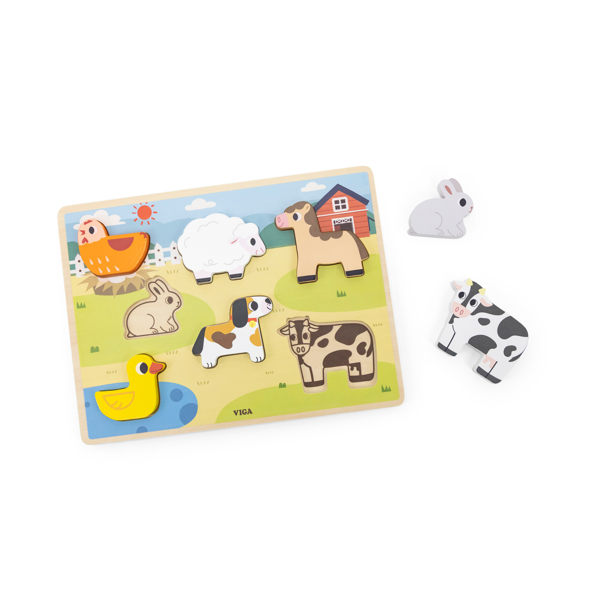 Viga Farm Animals, 7 Piece Block Puzzle, Montessori Wooden Toy, Develops Sensory, Cognitive & Fine Motor Skills, Non-Toxic & Eco-friendly Kids Educational Toy, Suitable for Boys and Girls Aged 18M+