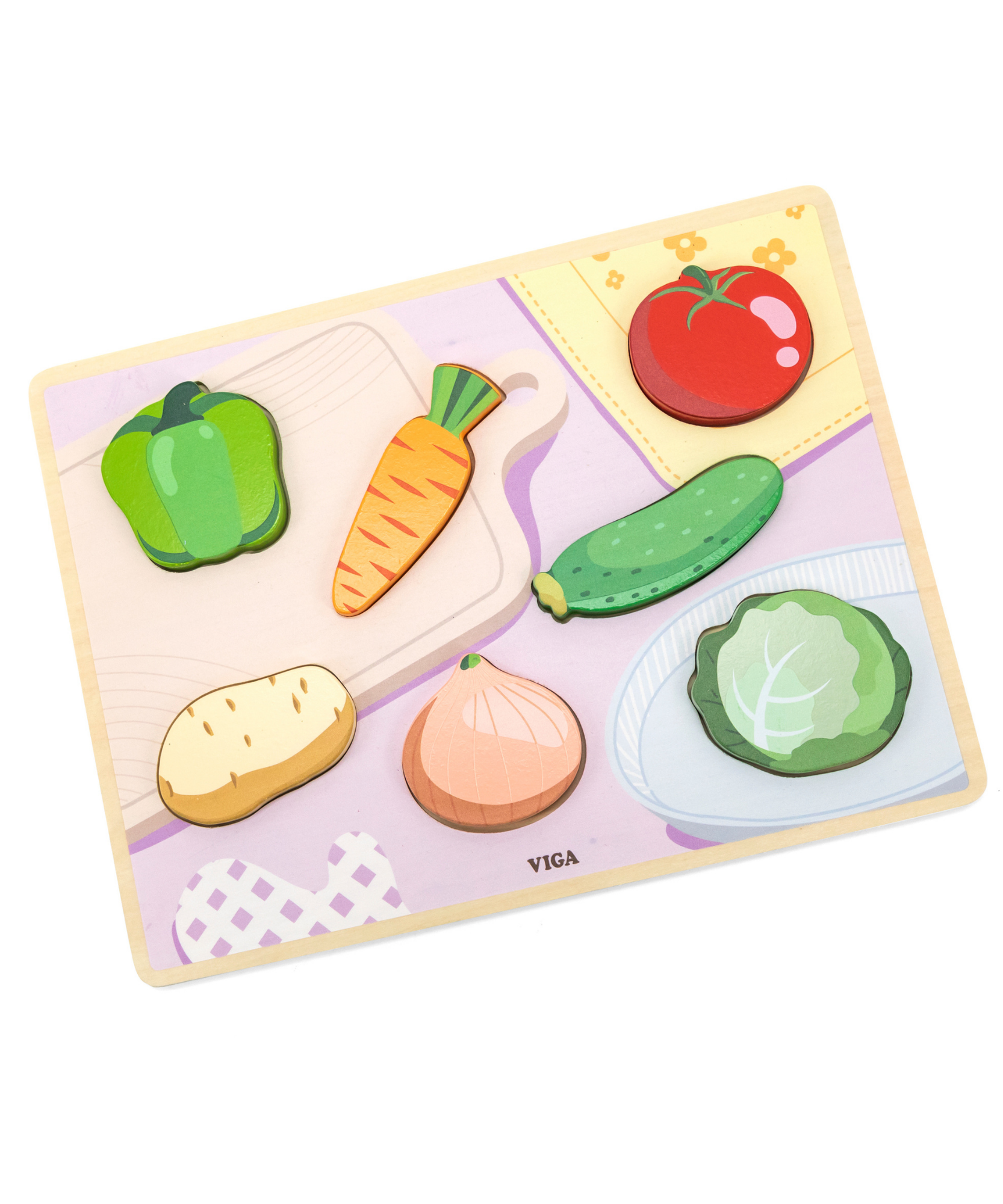 Viga Vegetables, 7 Piece Block Puzzle, Montessori Wooden Toy, Develops Sensory, Cognitive & Fine Motor Skills, Non-Toxic & Eco-friendly Kids Educational Toy, Suitable for Boys and Girls Aged 18M+