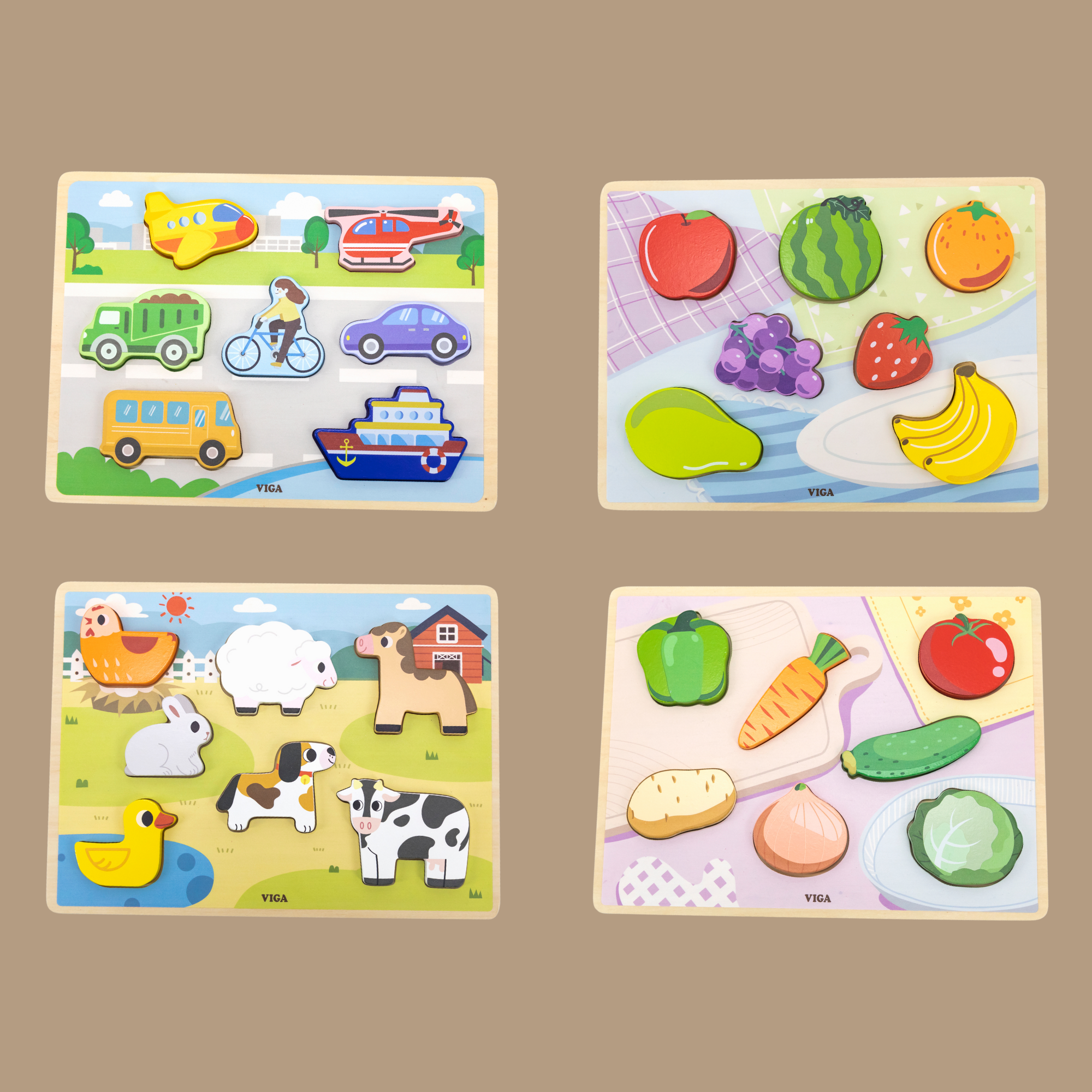 Viga Vegetables, 7 Piece Block Puzzle, Montessori Wooden Toy, Develops Sensory, Cognitive & Fine Motor Skills, Non-Toxic & Eco-friendly Kids Educational Toy, Suitable for Boys and Girls Aged 18M+