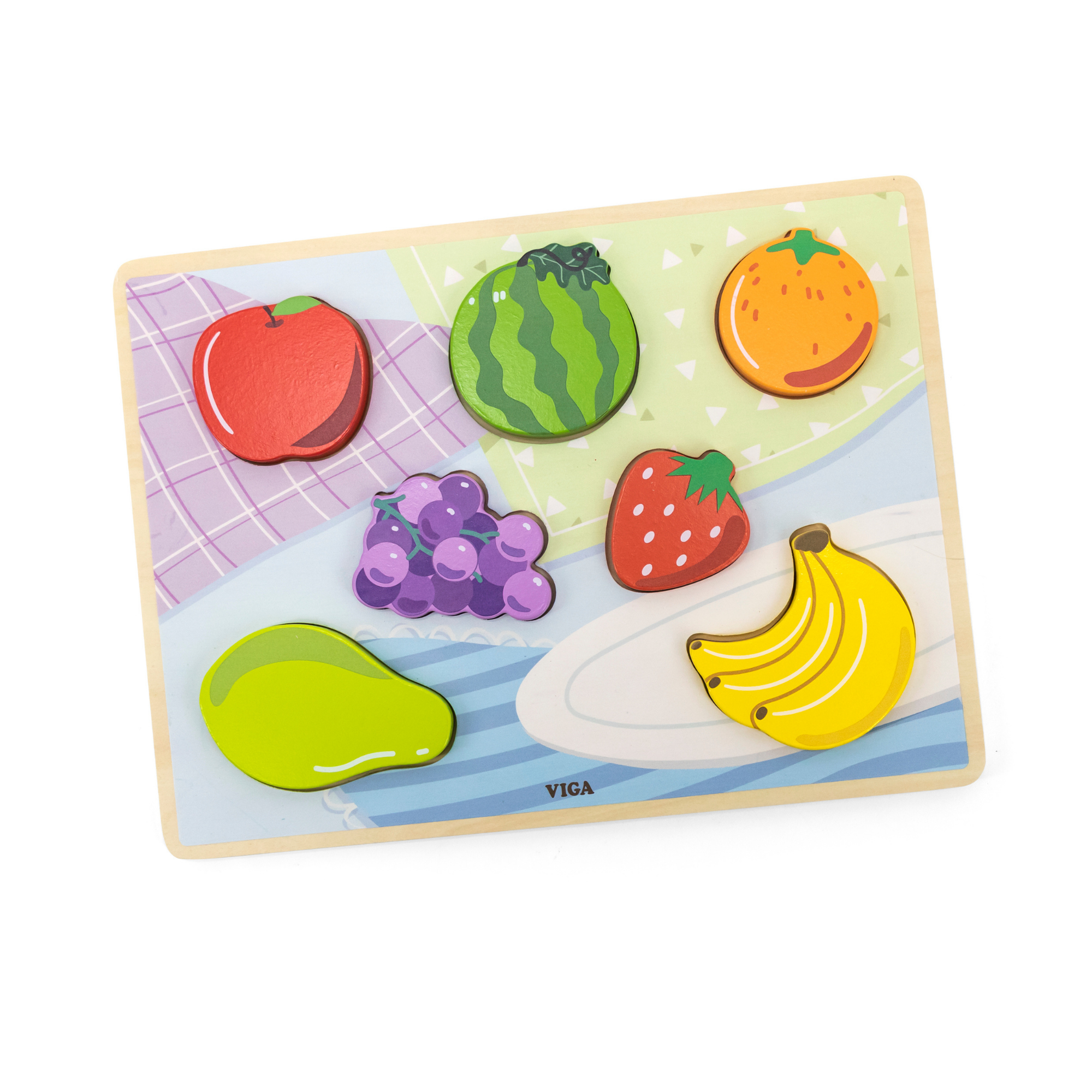 Viga Fruits, 7 Piece Block Puzzle, Montessori Wooden Toy, Develops Sensory, Cognitive & Fine Motor Skills, Non-Toxic & Eco-friendly Kids Educational Toy, Suitable for Boys and Girls Aged 18M+