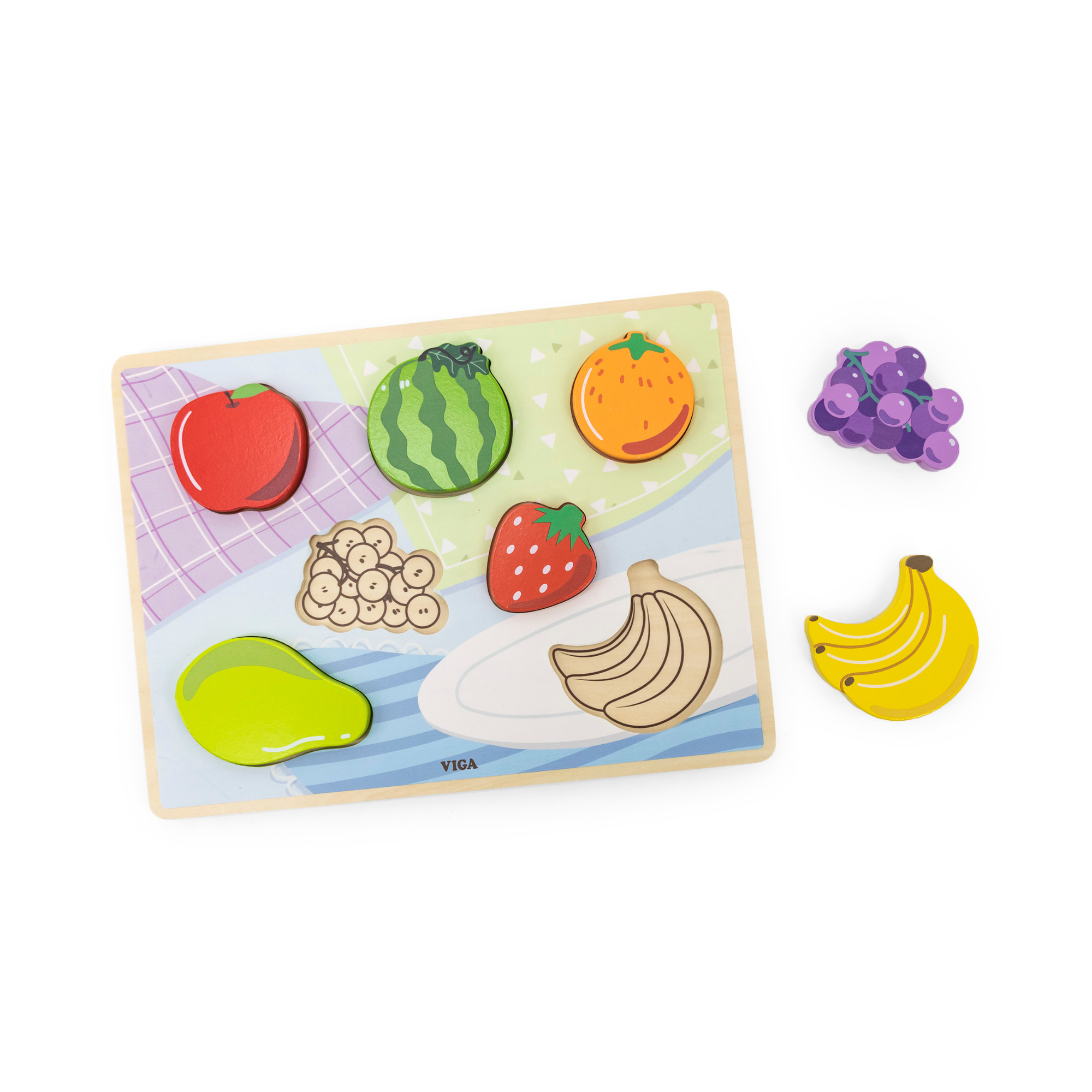 Viga Fruits, 7 Piece Block Puzzle, Montessori Wooden Toy, Develops Sensory, Cognitive & Fine Motor Skills, Non-Toxic & Eco-friendly Kids Educational Toy, Suitable for Boys and Girls Aged 18M+