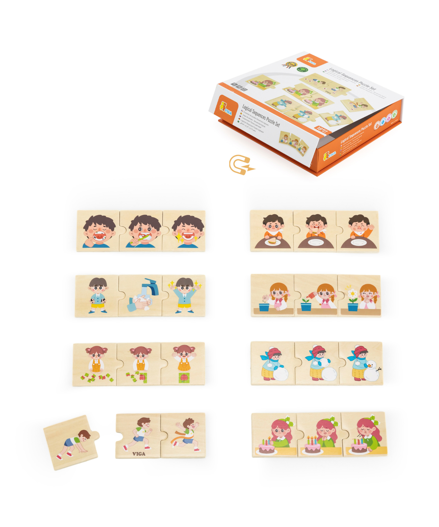 تسلسلات فيجا المنطقية، نشاط يومي، أحجية مطابقة ومزج من 24 قطعة، لعبة مونتيسوري خشبية، تُنمّي المهارات الحسية والإدراكية والحركية الدقيقة، لعبة تعليمية غير سامة وصديقة للبيئة للأطفال، من عمر 18 شهرًا فما فوق