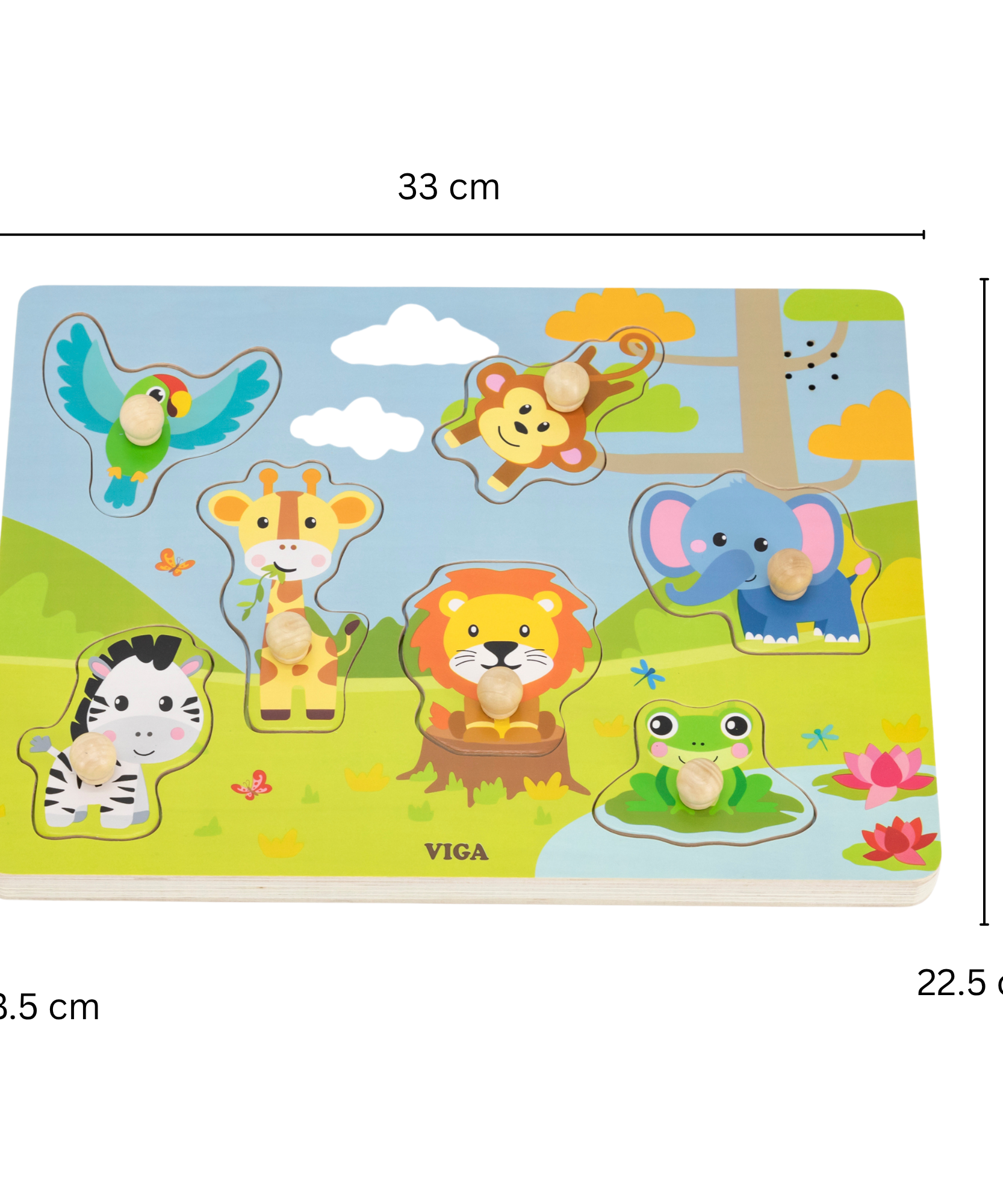 لعبة أحجية فيجا جانجل أنيملز، 7 قطع مع صوت، لعبة مونتيسوري خشبية، تُنمّي المهارات الحسية والإدراكية والحركية الدقيقة، لعبة تعليمية للأطفال غير سامة وصديقة للبيئة، مناسبة للأطفال من سن 18 شهرًا فما فوق