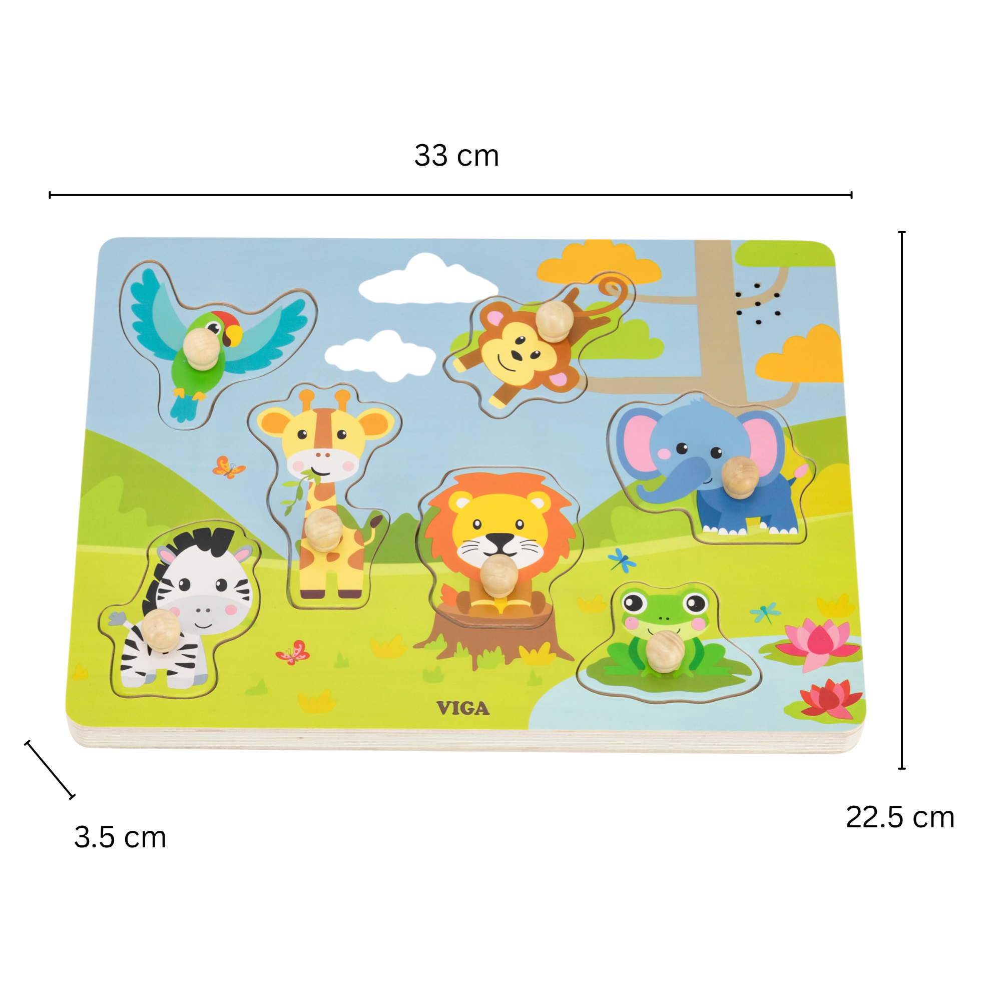 لعبة أحجية فيجا جانجل أنيملز، 7 قطع مع صوت، لعبة مونتيسوري خشبية، تُنمّي المهارات الحسية والإدراكية والحركية الدقيقة، لعبة تعليمية للأطفال غير سامة وصديقة للبيئة، مناسبة للأطفال من سن 18 شهرًا فما فوق