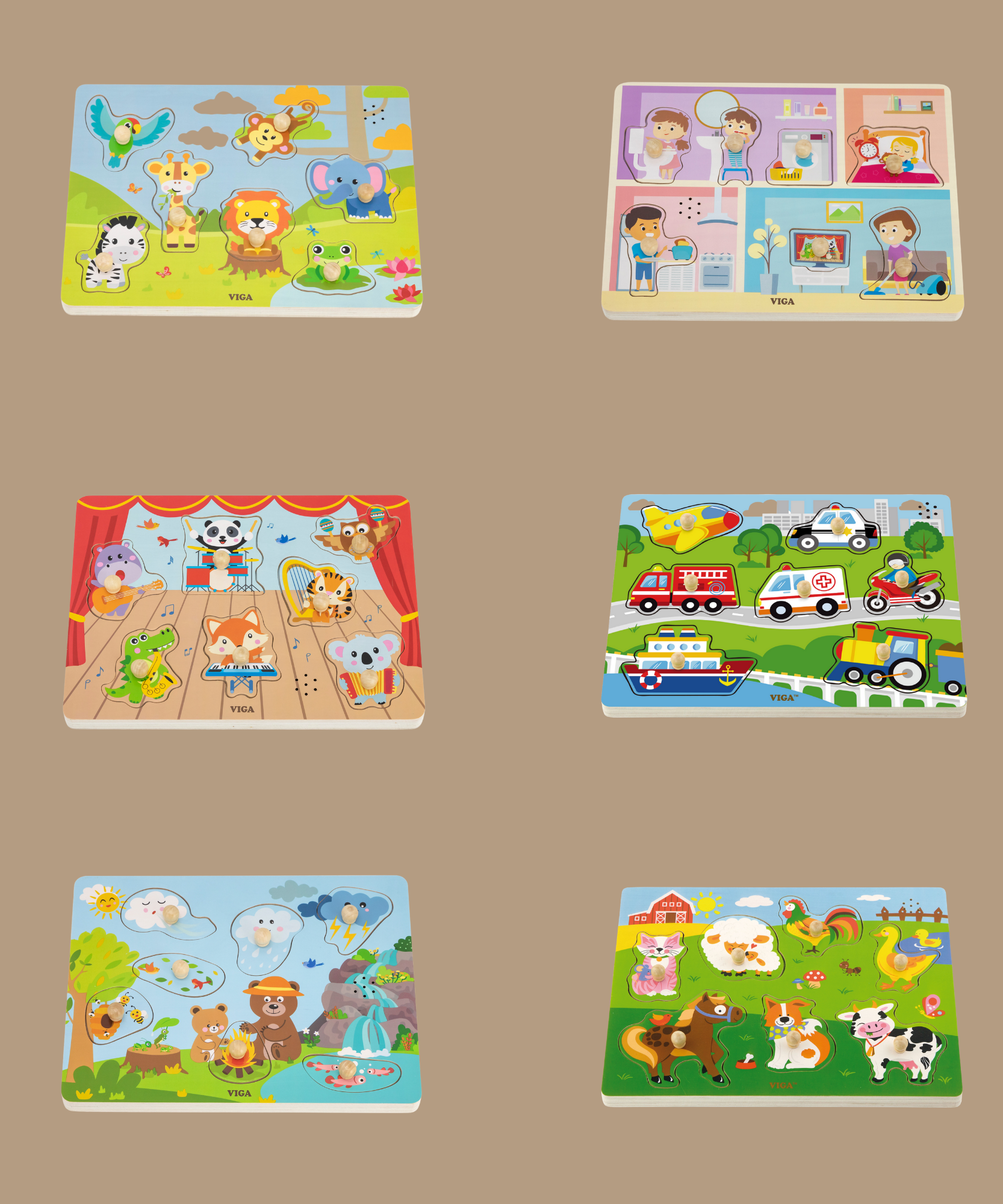 لعبة أحجية فيجا جانجل أنيملز، 7 قطع مع صوت، لعبة مونتيسوري خشبية، تُنمّي المهارات الحسية والإدراكية والحركية الدقيقة، لعبة تعليمية للأطفال غير سامة وصديقة للبيئة، مناسبة للأطفال من سن 18 شهرًا فما فوق