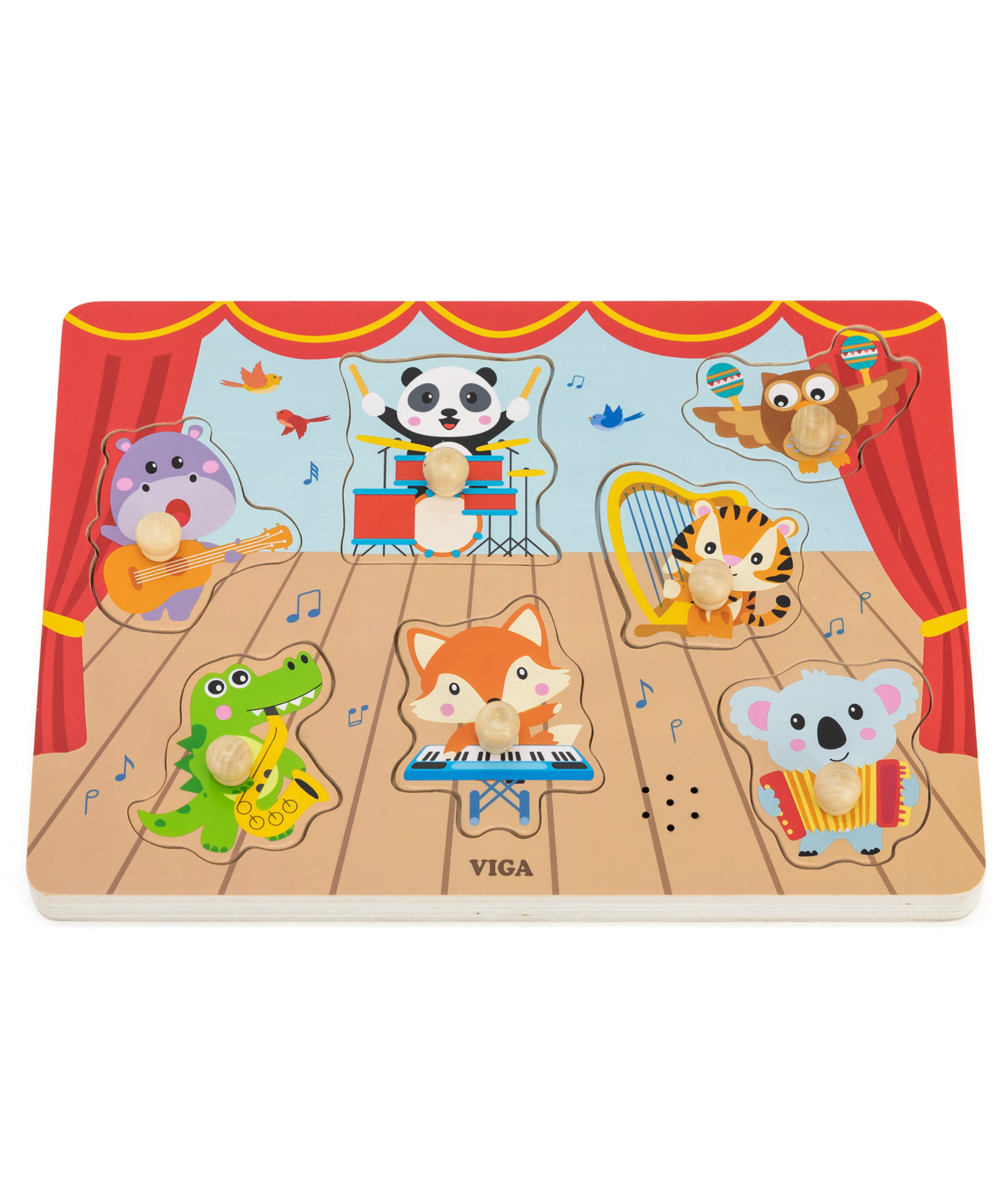 لعبة فيجا الموسيقية للحيوانات البرية، أحجية مكونة من 7 قطع مع صوت، لعبة مونتيسوري خشبية، تُنمّي المهارات الحسية والإدراكية والحركية الدقيقة، غير سامة وصديقة للبيئة، مناسبة للأطفال من عمر 18 شهرًا فما فوق