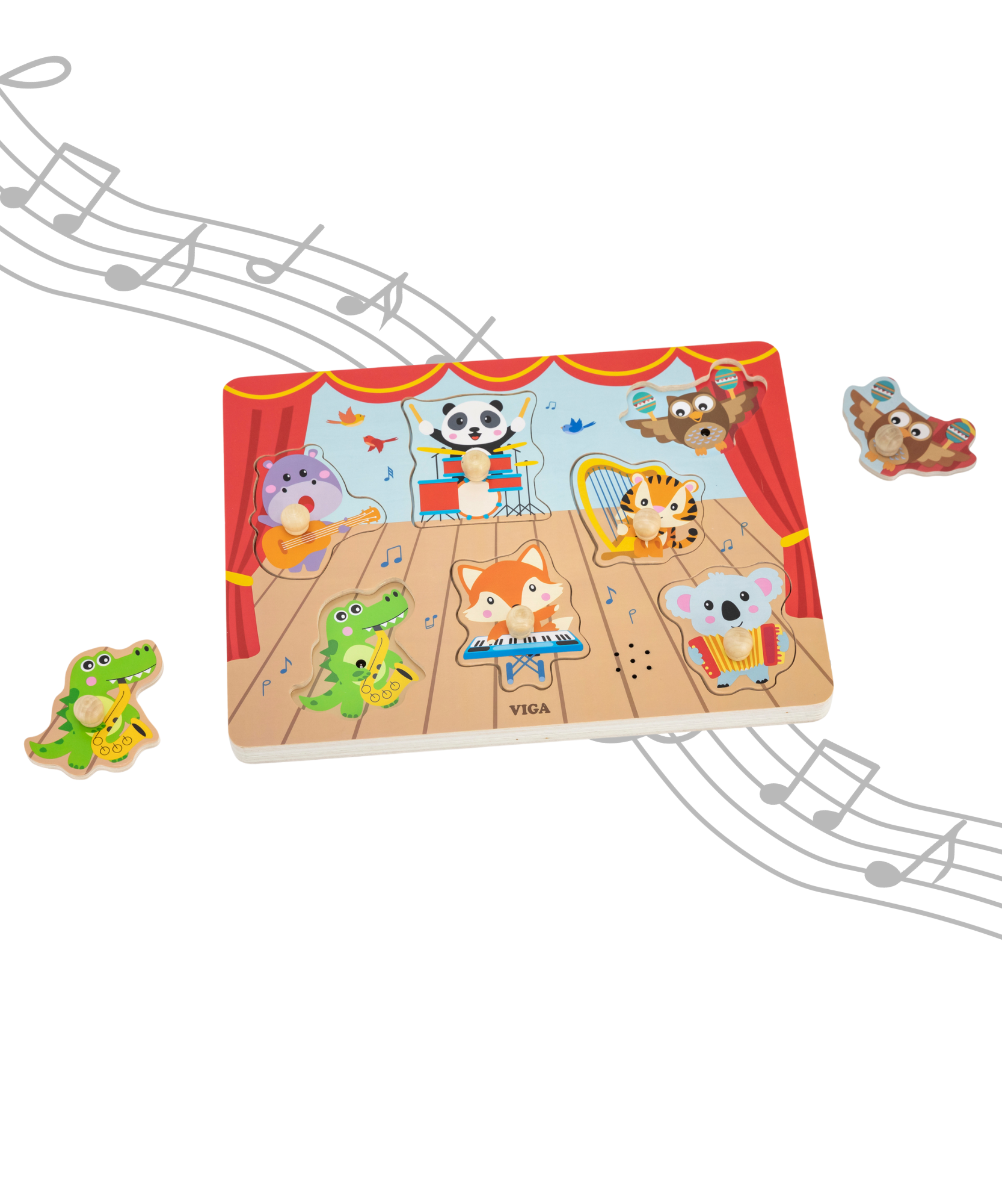 لعبة فيجا الموسيقية للحيوانات البرية، أحجية مكونة من 7 قطع مع صوت، لعبة مونتيسوري خشبية، تُنمّي المهارات الحسية والإدراكية والحركية الدقيقة، غير سامة وصديقة للبيئة، مناسبة للأطفال من عمر 18 شهرًا فما فوق