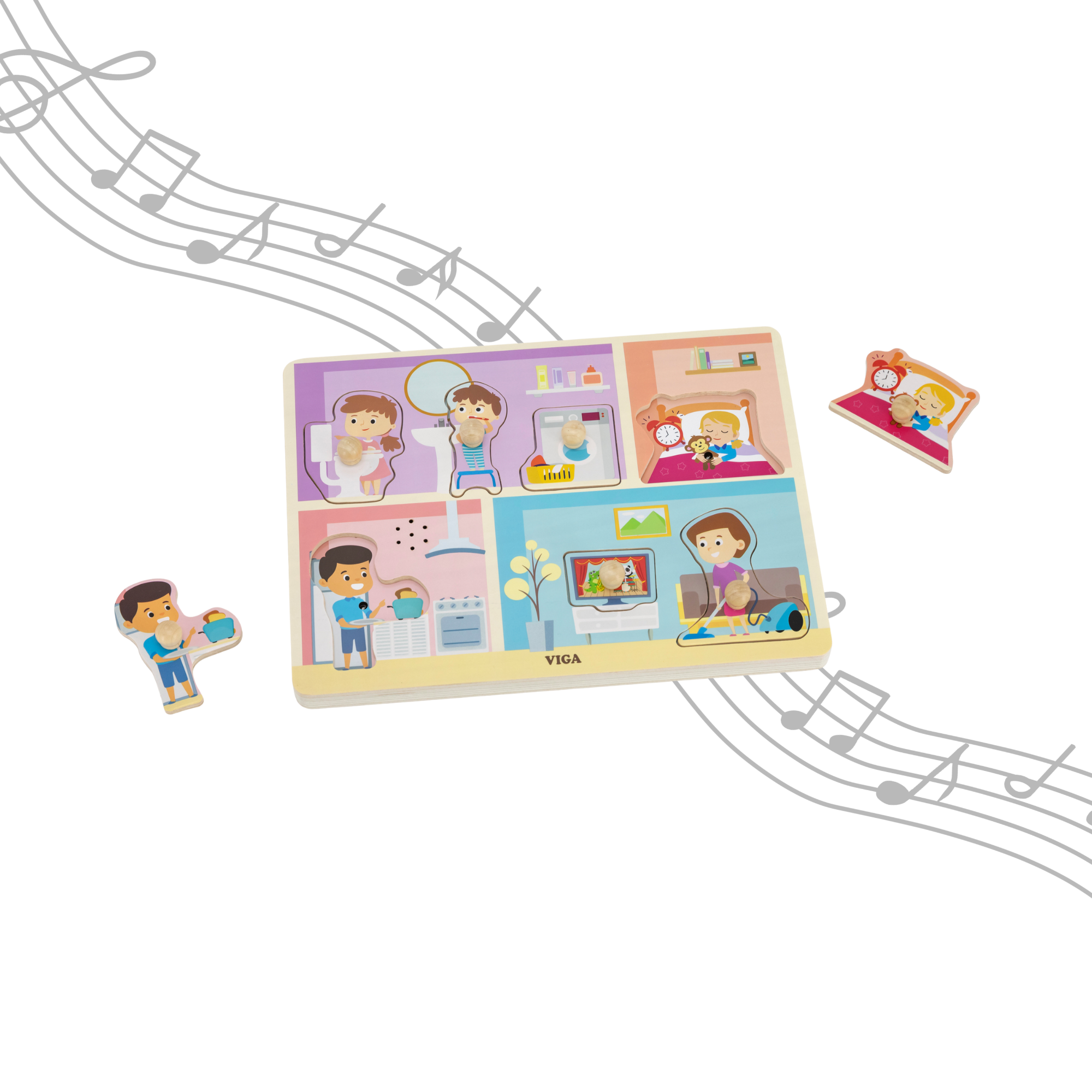 لعبة فيجا المنزلية، أحجية بمقابض من 7 قطع مع صوت، لعبة مونتيسوري خشبية، تُنمّي المهارات الحسية والإدراكية والحركية الدقيقة، لعبة تعليمية للأطفال غير سامة وصديقة للبيئة، للأولاد والبنات من عمر 18 شهرًا فما فوق