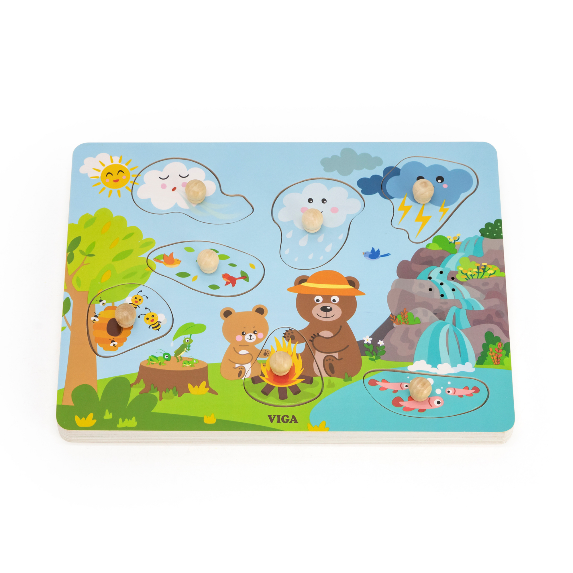 فيجا نيتشر، أحجية مكونة من 7 قطع مع صوت، لعبة مونتيسوري خشبية، تنمي المهارات الحسية والإدراكية والحركية الدقيقة، لعبة تعليمية للأطفال غير سامة وصديقة للبيئة، مناسبة للأطفال من سن 18 شهرًا فما فوق