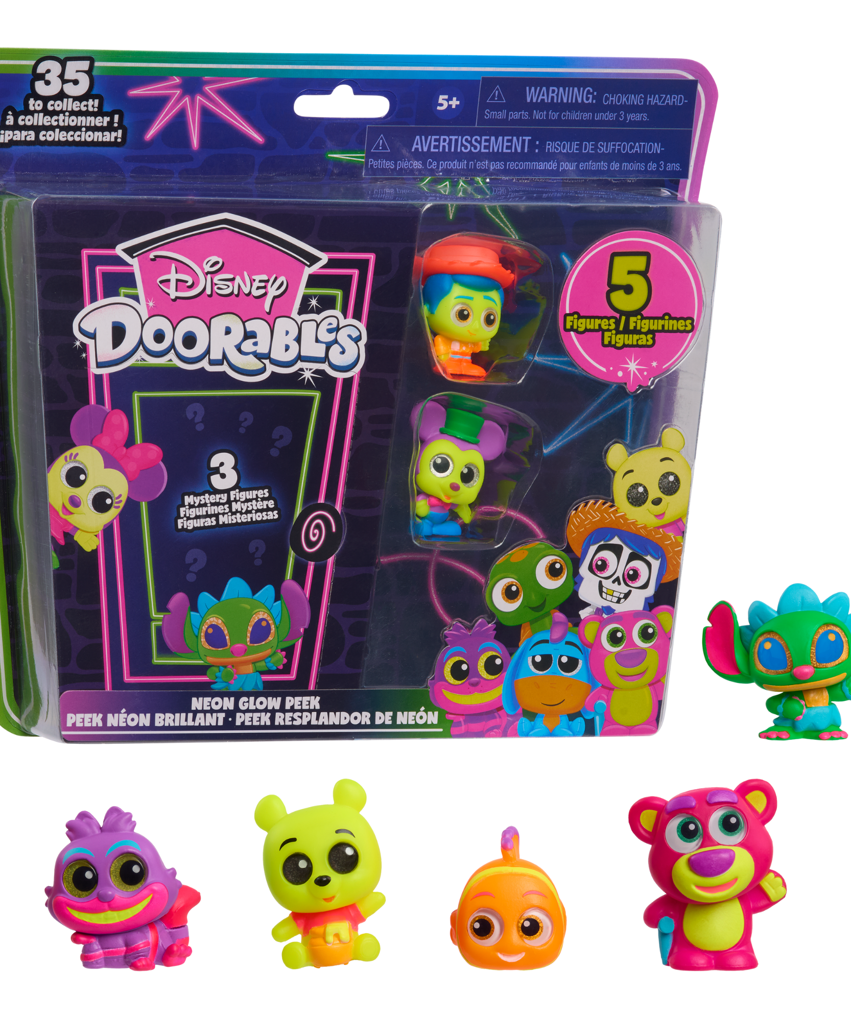 تتميز مجموعة Disney Doorables Neon Glow Peek بـ 2 حقيبة مرئية و3 حقائب مخفية مقاس 1.5 بوصة (3.8 سم) مجسمات صغيرة قابلة للتجميع، 5 من 35 مجسمًا قابلًا للتجميع، لعبة أطفال مرخصة رسميًا للأعمار من 5 سنوات فما فوق من Just Play