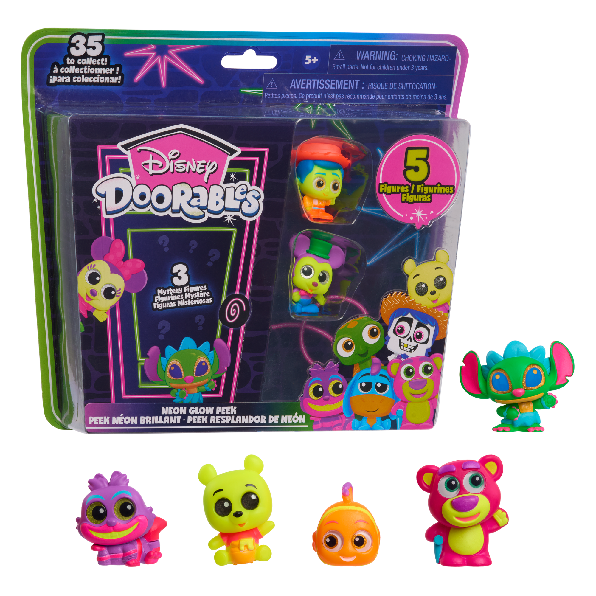 تتميز مجموعة Disney Doorables Neon Glow Peek بـ 2 حقيبة مرئية و3 حقائب مخفية مقاس 1.5 بوصة (3.8 سم) مجسمات صغيرة قابلة للتجميع، 5 من 35 مجسمًا قابلًا للتجميع، لعبة أطفال مرخصة رسميًا للأعمار من 5 سنوات فما فوق من Just Play