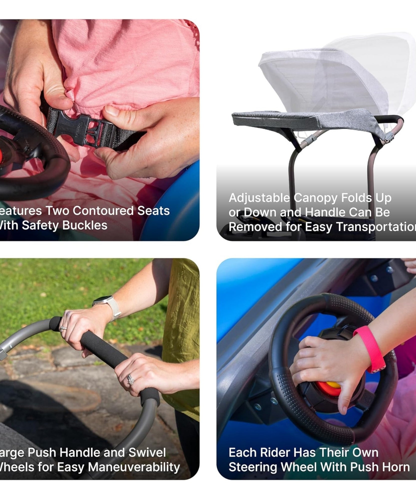 سيارة دفع رباعي جانبية من ستيب 2، سيارة دفع للأطفال بمقعدين مع مظلة، لعبة سهلة التخزين مع حزام أمان وبوق وتخزين أسفل المقعد، مناسبة للأطفال من الأولاد والبنات من سن 18 شهرًا فما فوق، باللون الأزرق والرمادي