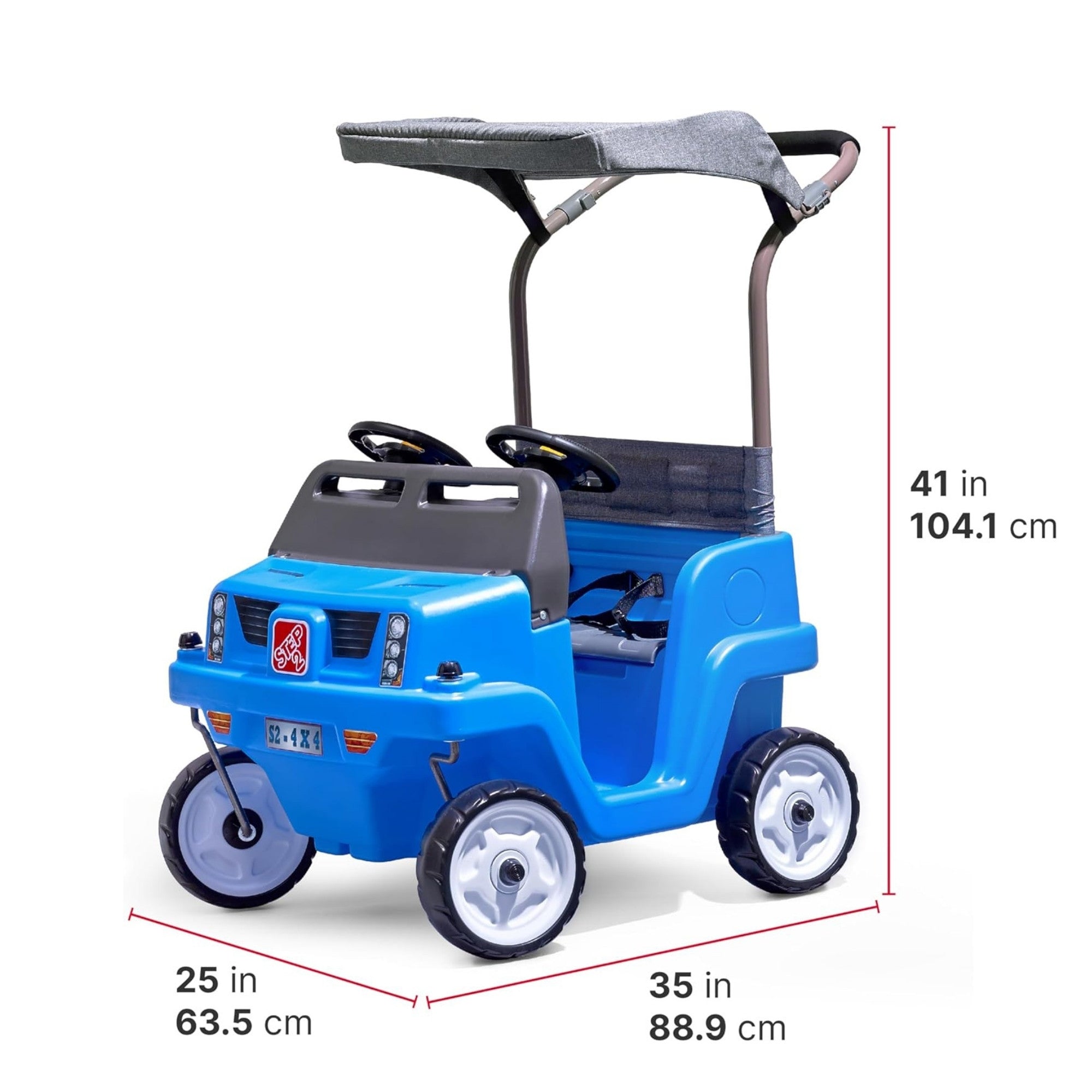 سيارة دفع رباعي جانبية من ستيب 2، سيارة دفع للأطفال بمقعدين مع مظلة، لعبة سهلة التخزين مع حزام أمان وبوق وتخزين أسفل المقعد، مناسبة للأطفال من الأولاد والبنات من سن 18 شهرًا فما فوق، باللون الأزرق والرمادي