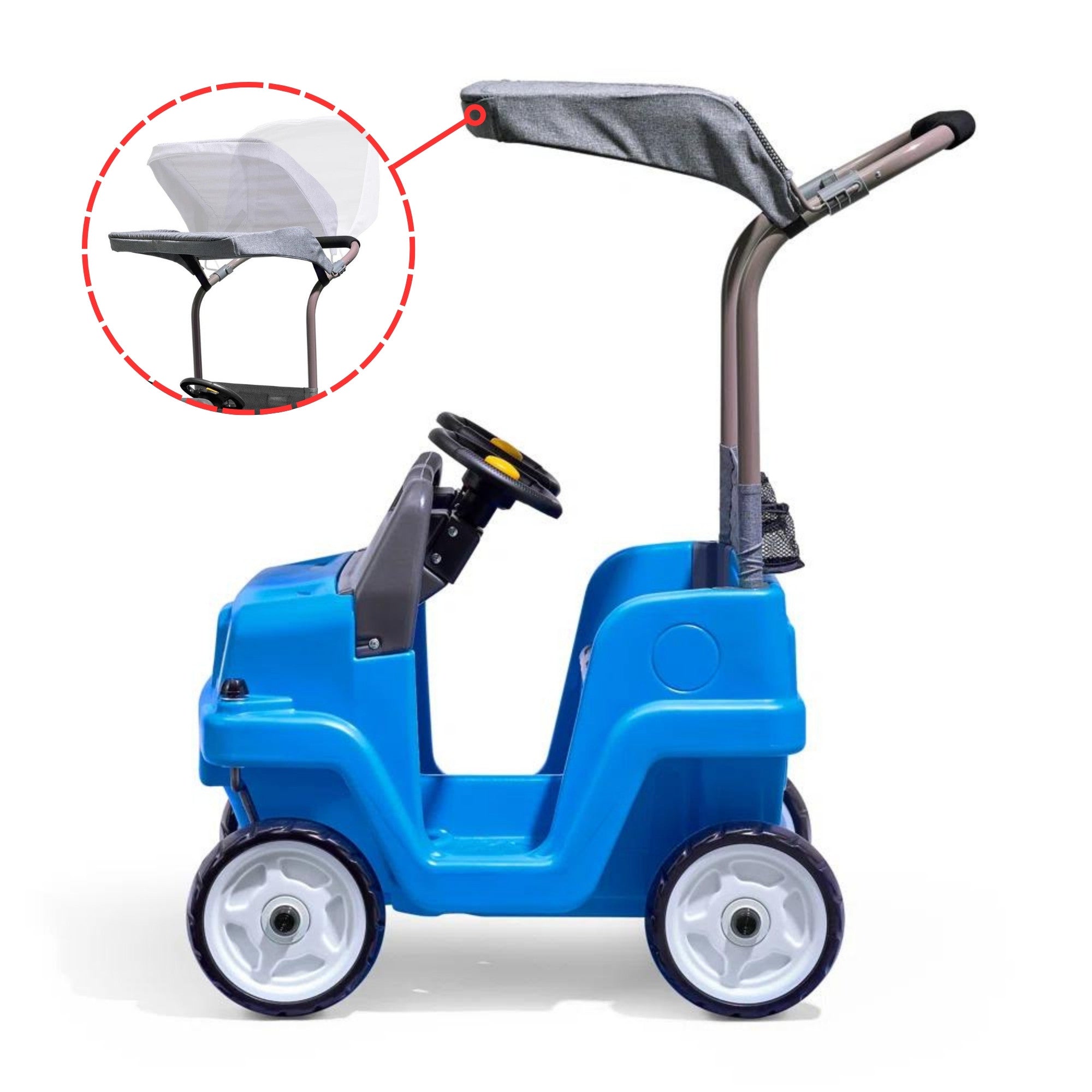 سيارة دفع رباعي جانبية من ستيب 2، سيارة دفع للأطفال بمقعدين مع مظلة، لعبة سهلة التخزين مع حزام أمان وبوق وتخزين أسفل المقعد، مناسبة للأطفال من الأولاد والبنات من سن 18 شهرًا فما فوق، باللون الأزرق والرمادي