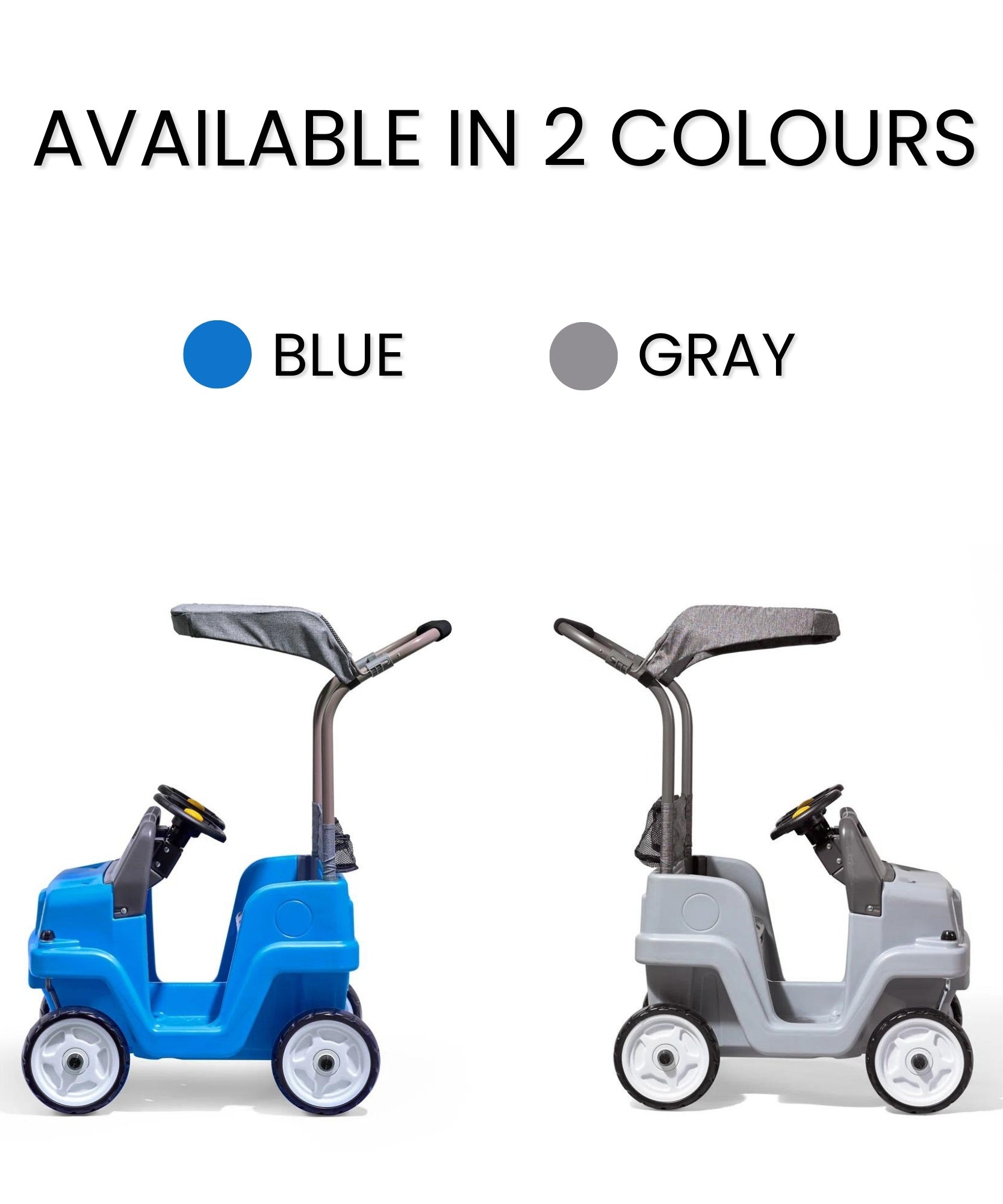 سيارة دفع رباعي جانبية من ستيب 2، سيارة دفع للأطفال بمقعدين مع مظلة، لعبة سهلة التخزين مع حزام أمان وبوق وتخزين أسفل المقعد، مناسبة للأطفال من الأولاد والبنات من سن 18 شهرًا فما فوق، باللون الأزرق والرمادي