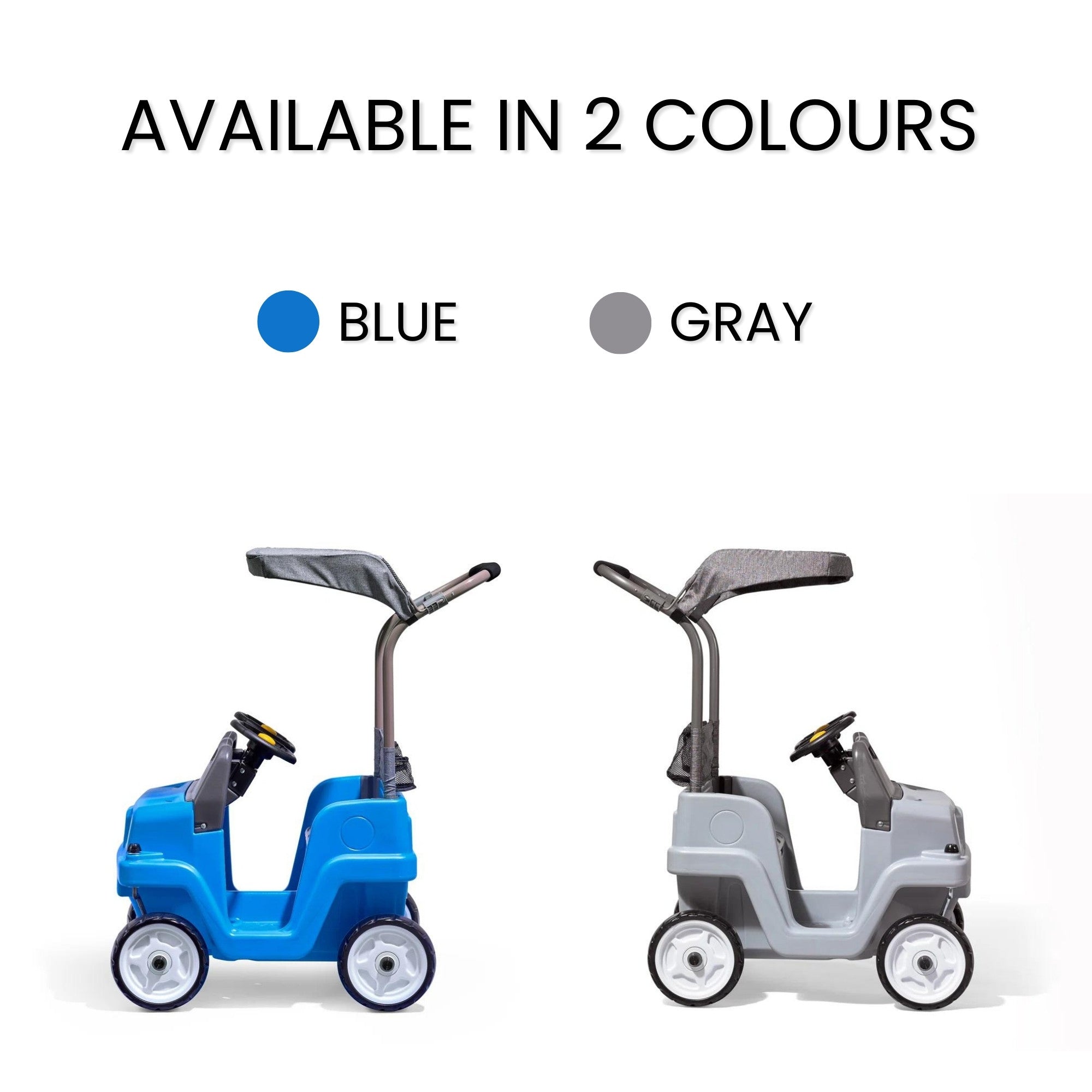 سيارة دفع رباعي جانبية من ستيب 2، سيارة دفع للأطفال بمقعدين مع مظلة، لعبة سهلة التخزين مع حزام أمان وبوق وتخزين أسفل المقعد، مناسبة للأطفال من الأولاد والبنات من سن 18 شهرًا فما فوق، باللون الأزرق والرمادي