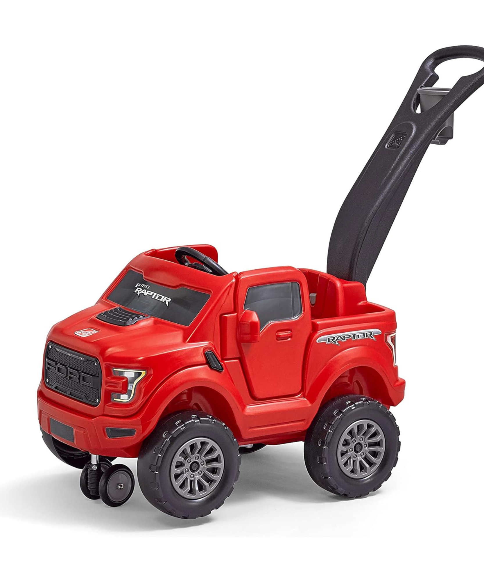 سيارة فورد F-150 رابتور من ستيب 2، تدور 360 درجة، مقعد واحد، سيارة دفع للأطفال، سهلة التخزين، لعبة ركوب مع بوق، تخزين خلفي، إضاءة شبكية LED، مناسبة للأطفال من عمر 2.5 سنة فما فوق، لون أحمر