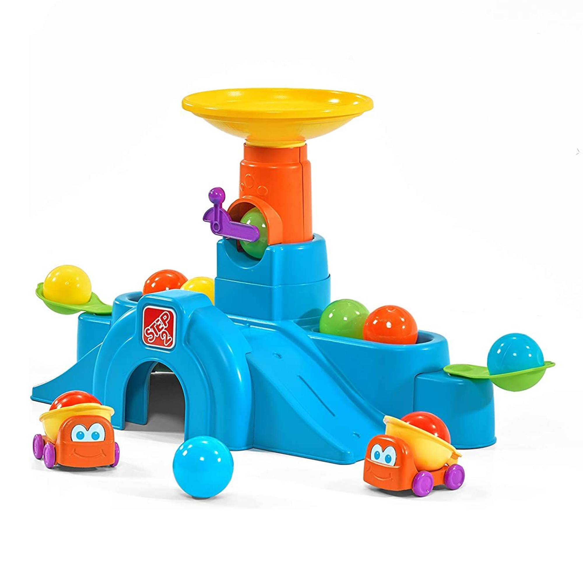 برج نفق Ball Buddies من Step2، طاولة لعب حسية داخلية وخارجية، لعبة نشاط مع 12 قطعة من الملحقات بما في ذلك الكرات ولعبة STEM ومركز الأنشطة، مناسبة للأولاد والبنات من عمر سنة واحدة فما فوق