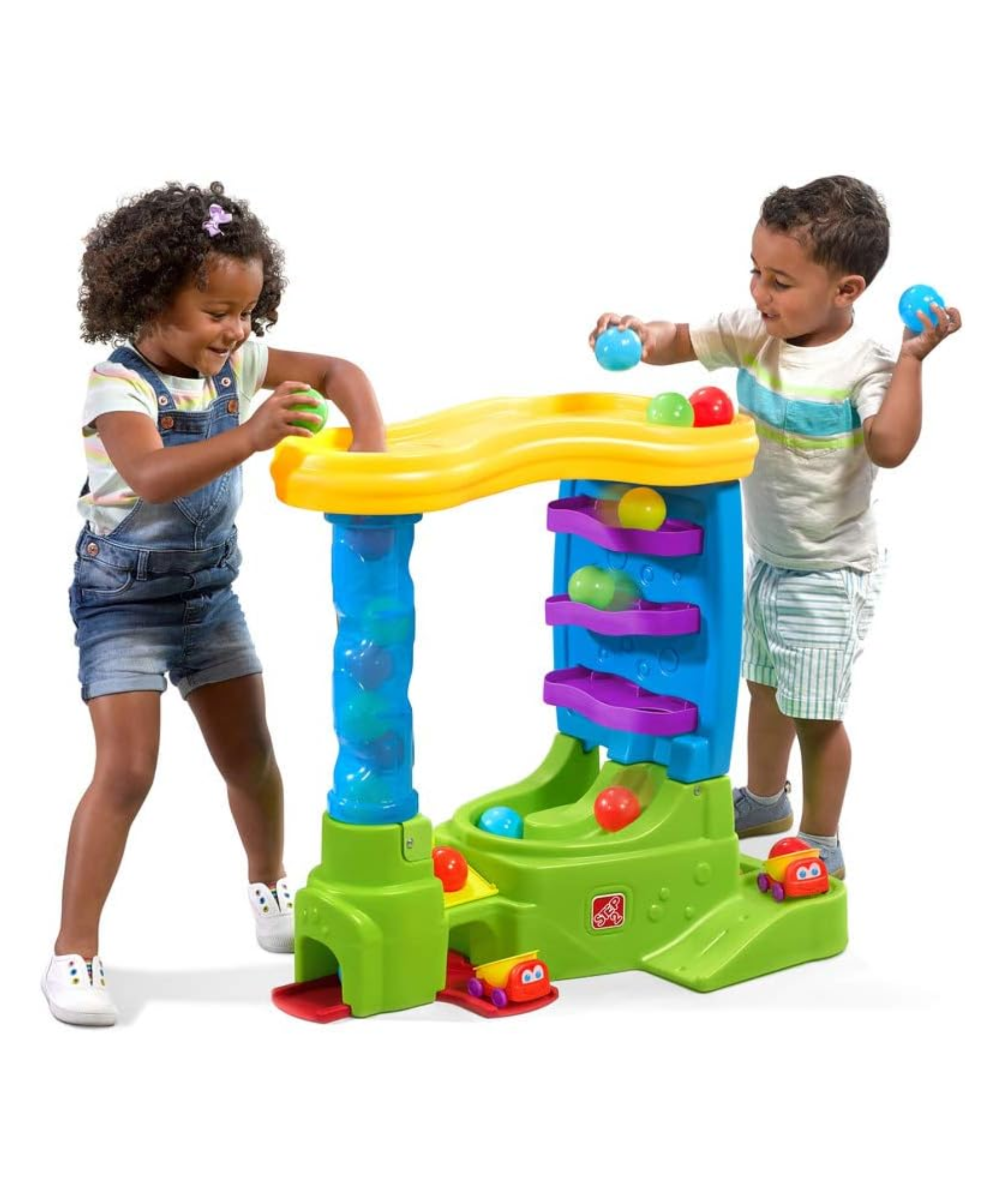 طاولة لعب حسية داخلية وخارجية من ستيب 2 بول باديز دبل دروب إتش كيو، لعبة نشاط مع 12 قطعة من الملحقات بما في ذلك الكرات ولعبة STEM ومركز الأنشطة، مناسبة للأولاد والبنات من عمر سنة فما فوق