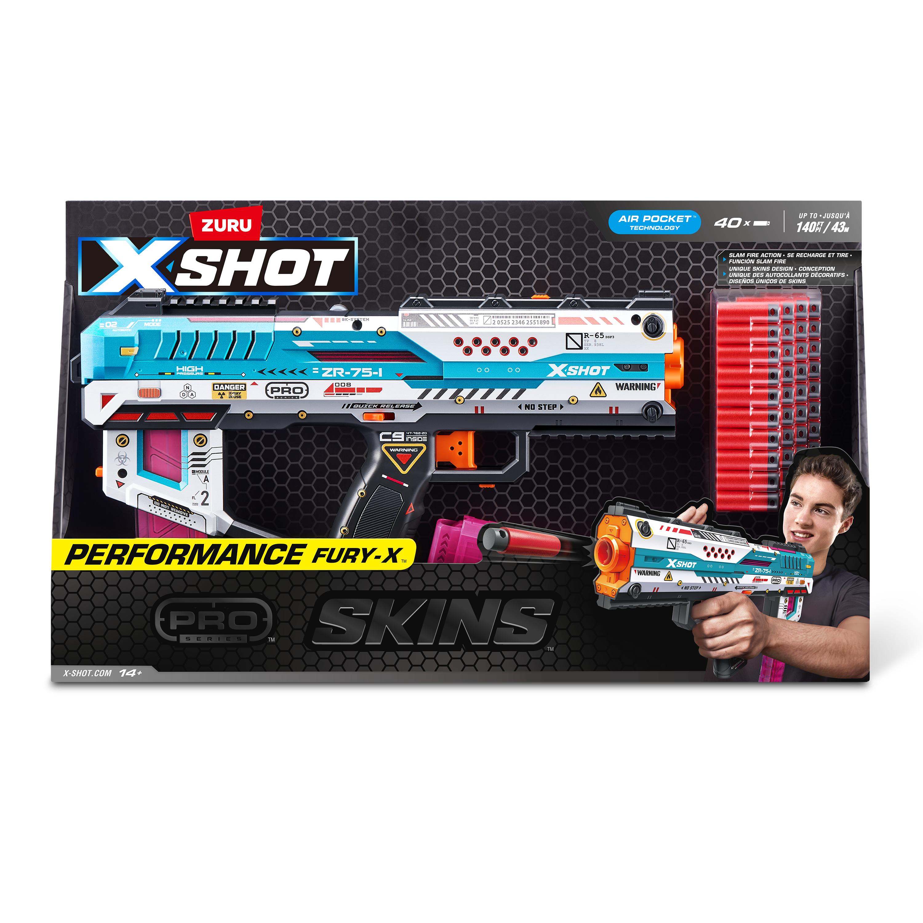 XSHOT Skins Pro Series Fury X Blaster Toy Gun for Boys & Teens, Age 14+, 40 Foam Half Darts, Slam Fire Action, 20-Dart Quick-Release Clip, Air Pocket Technology, 140ft Range