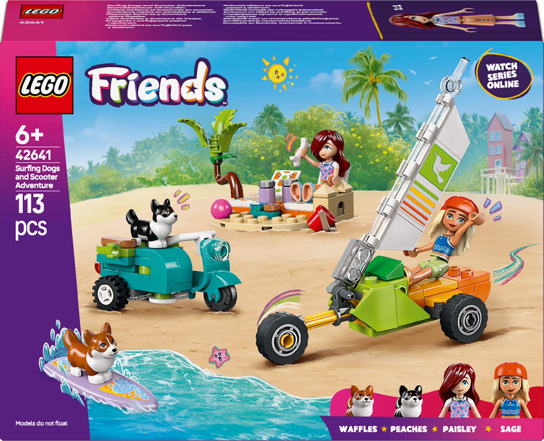 LEGO Friends 42641 Surfing Dogs & Scooter Adventure Set for Kids 6+