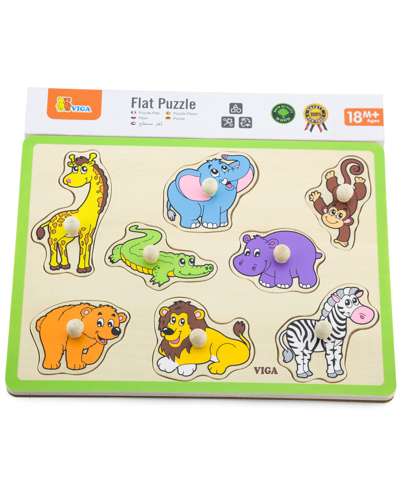 لعبة أحجية فيجا وايلد أنيملز، مكونة من 8 قطع، مصنوعة من الخشب من مونتيسوري، تُنمّي المهارات الحسية والإدراكية والحركية الدقيقة، غير سامة وصديقة للبيئة، مناسبة للأولاد والبنات من عمر 18 شهرًا فما فوق.