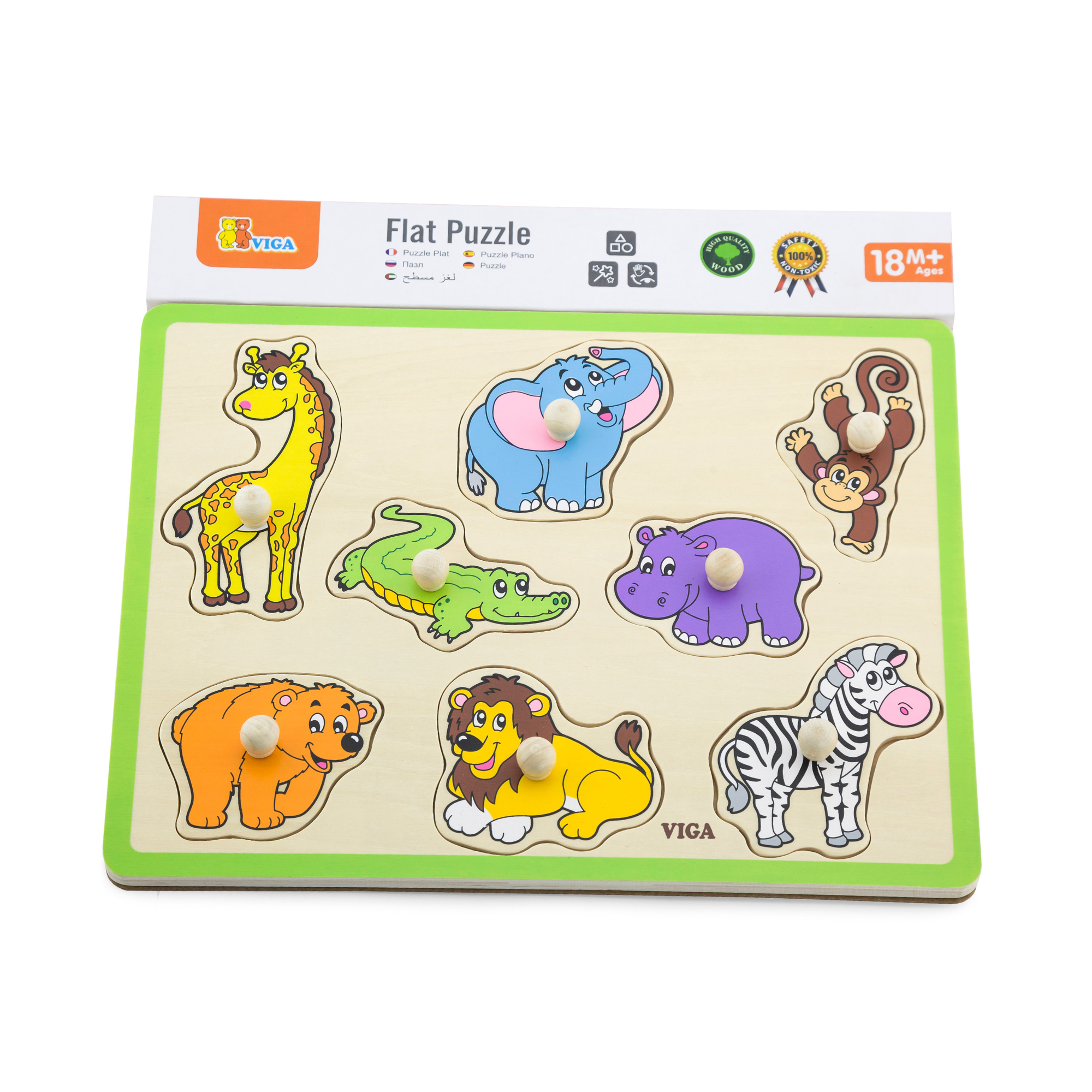 لعبة أحجية فيجا وايلد أنيملز، مكونة من 8 قطع، مصنوعة من الخشب من مونتيسوري، تُنمّي المهارات الحسية والإدراكية والحركية الدقيقة، غير سامة وصديقة للبيئة، مناسبة للأولاد والبنات من عمر 18 شهرًا فما فوق.