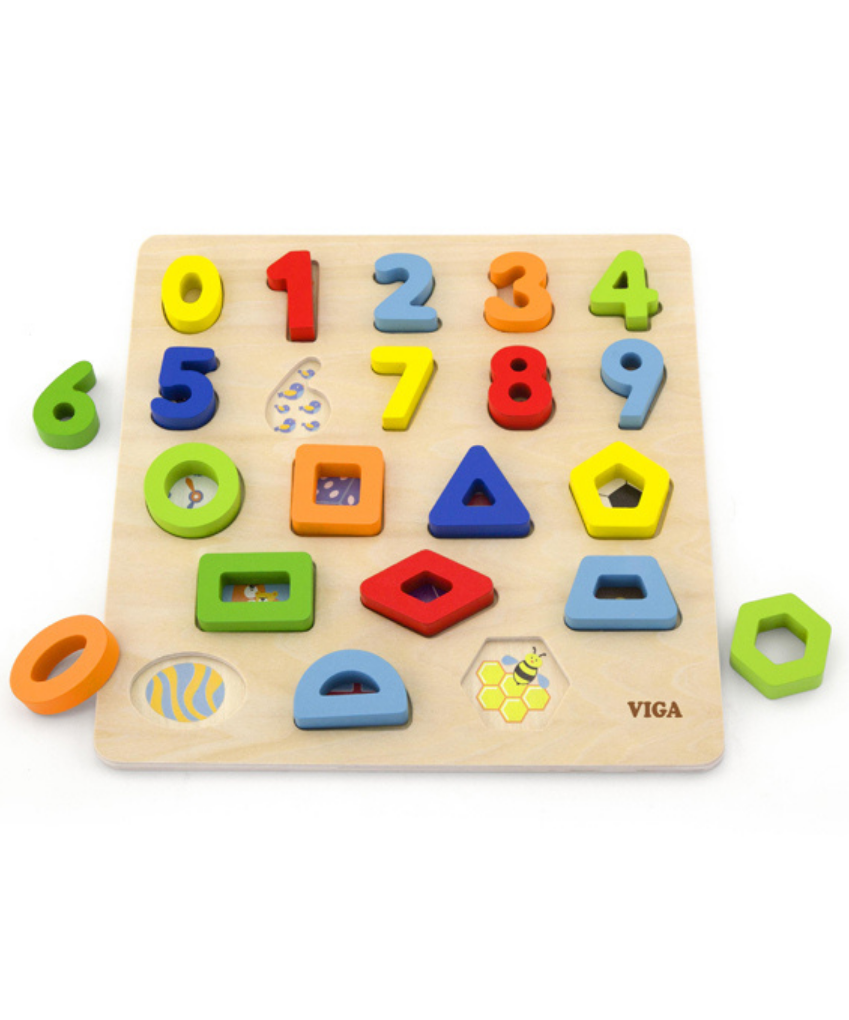 Viga Numbers & Shapes, 20 Piece Block Puzzle, Montessori Wooden Toy, Develops Sensory, Cognitive & Fine Motor Skills, Non-Toxic & Eco-friendly Kids Educational Toy, Suitable for Children Aged 18M+