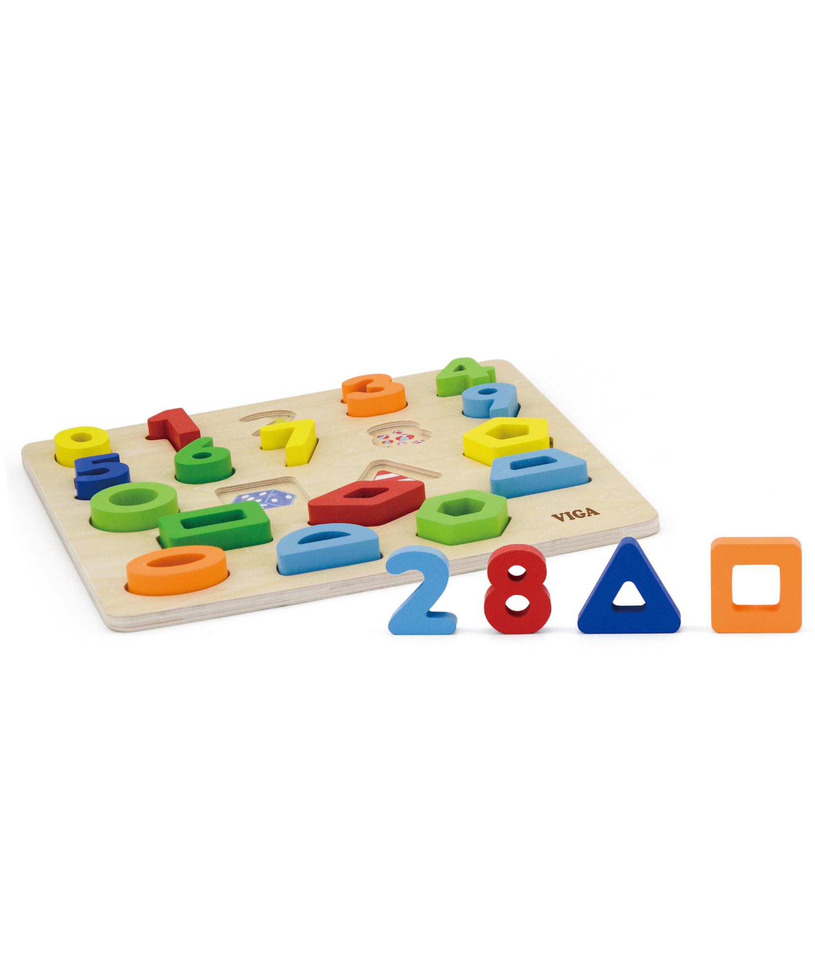 Viga Numbers & Shapes, 20 Piece Block Puzzle, Montessori Wooden Toy, Develops Sensory, Cognitive & Fine Motor Skills, Non-Toxic & Eco-friendly Kids Educational Toy, Suitable for Children Aged 18M+