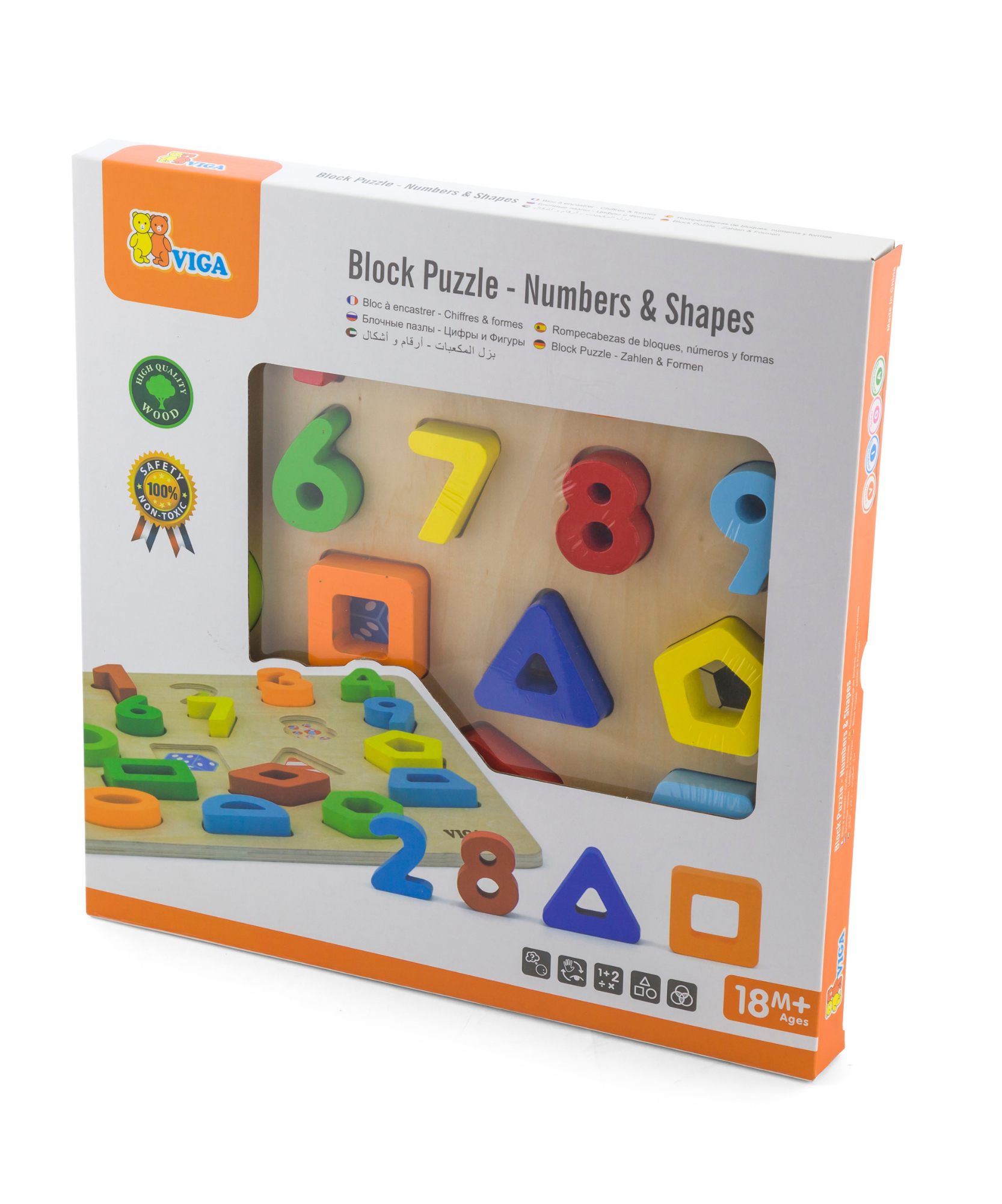 Viga Numbers & Shapes, 20 Piece Block Puzzle, Montessori Wooden Toy, Develops Sensory, Cognitive & Fine Motor Skills, Non-Toxic & Eco-friendly Kids Educational Toy, Suitable for Children Aged 18M+
