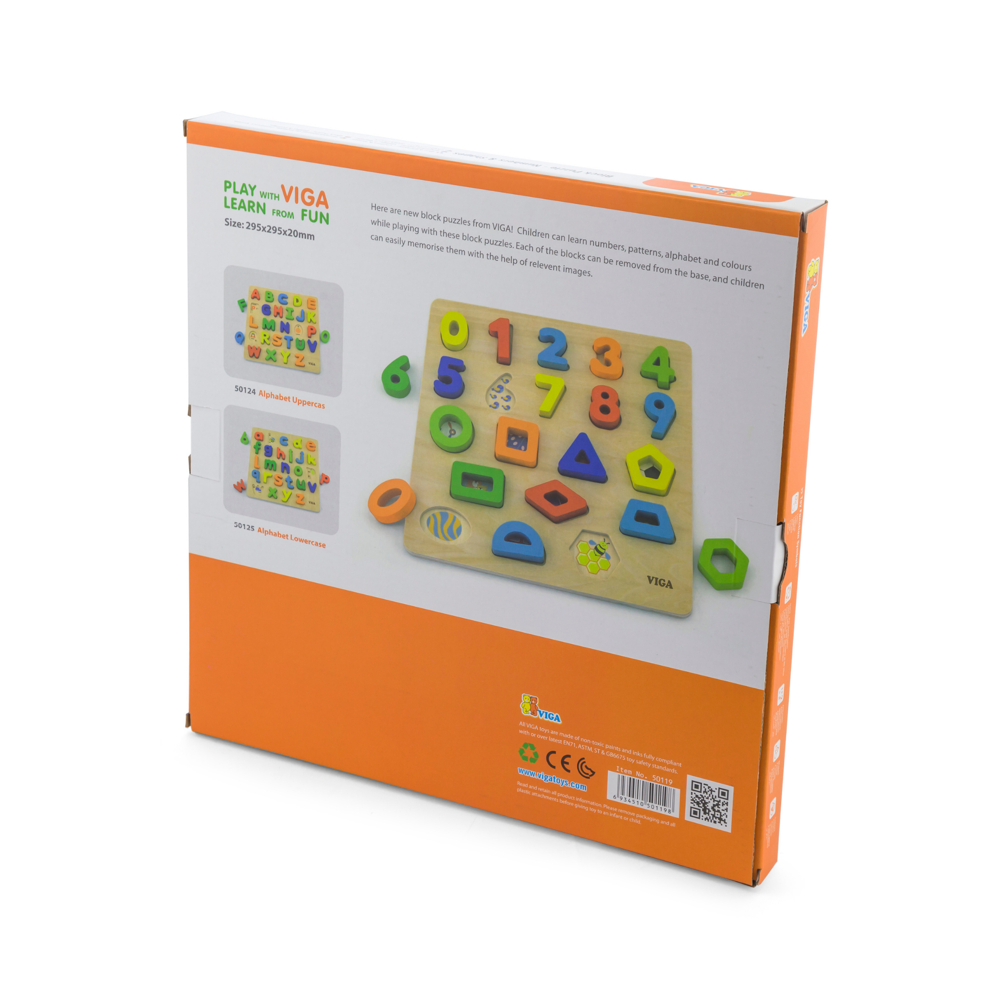 Viga Numbers & Shapes, 20 Piece Block Puzzle, Montessori Wooden Toy, Develops Sensory, Cognitive & Fine Motor Skills, Non-Toxic & Eco-friendly Kids Educational Toy, Suitable for Children Aged 18M+